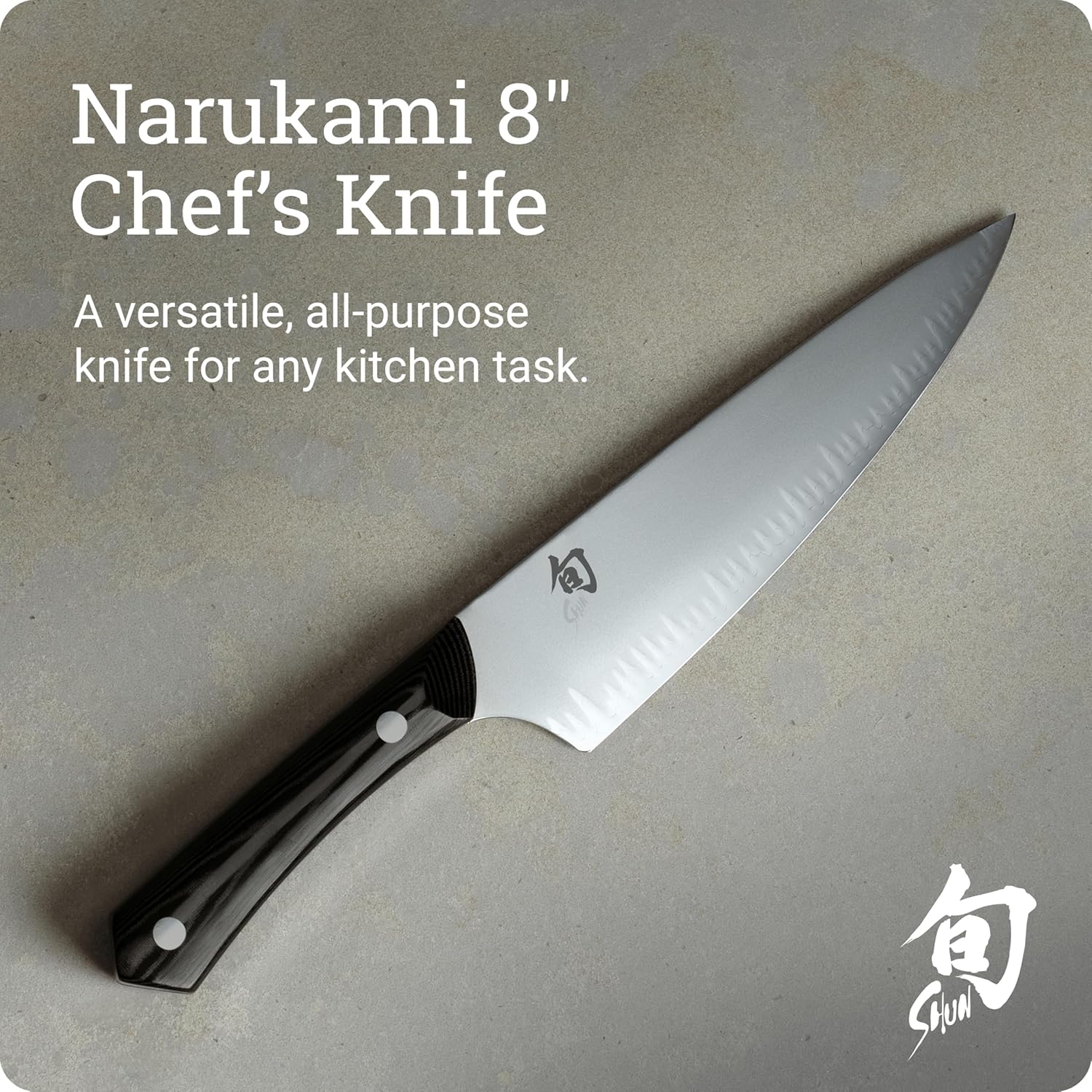 Shun Narukami 8" Chef’s Knife, Handcrafted Japanese Kitchen Knife for Professional and Home Chefs, Blue II Carbon Steel Core and San Mai Stainless Steel Cladding, Micarta Handle