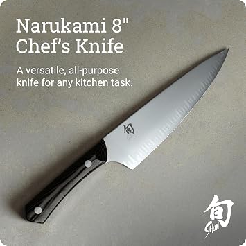 Shun Narukami 8 Chefs Knife, Handcrafted Japanese Kitchen Knife for Professional and Home Chefs, Blue II Carbon Steel Core and San Mai Stainless Steel Cladding, Micarta Handle