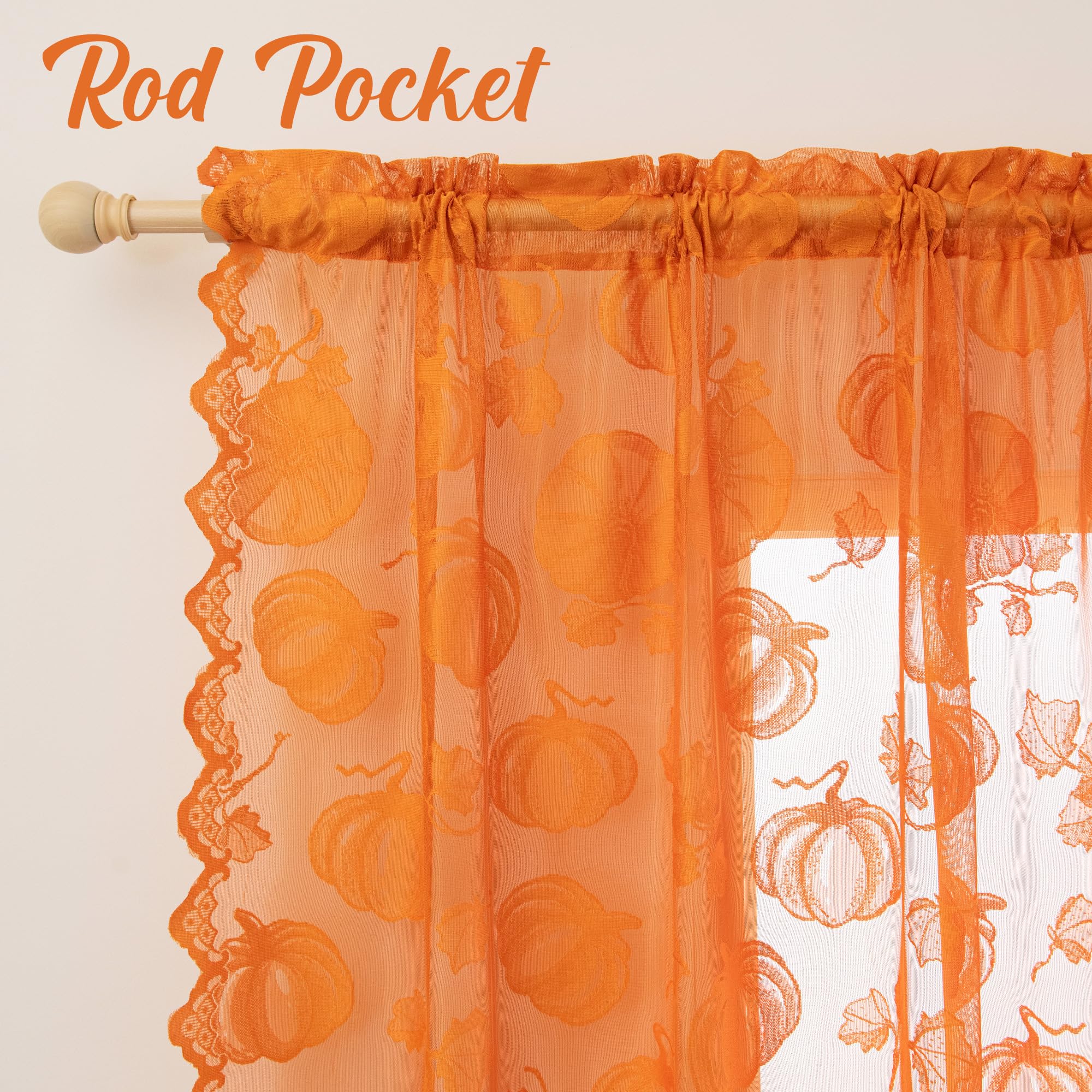 Fall Lace Curtains - 63 Inch, Harvest Pumpkin Style -3