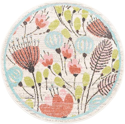 Miniatura 8 de Unique Loom Whimsy Collection - Alfombra rectangular de 2 pies 2 pulgadas x 2 pies 11 pulgadas, marfilnegro