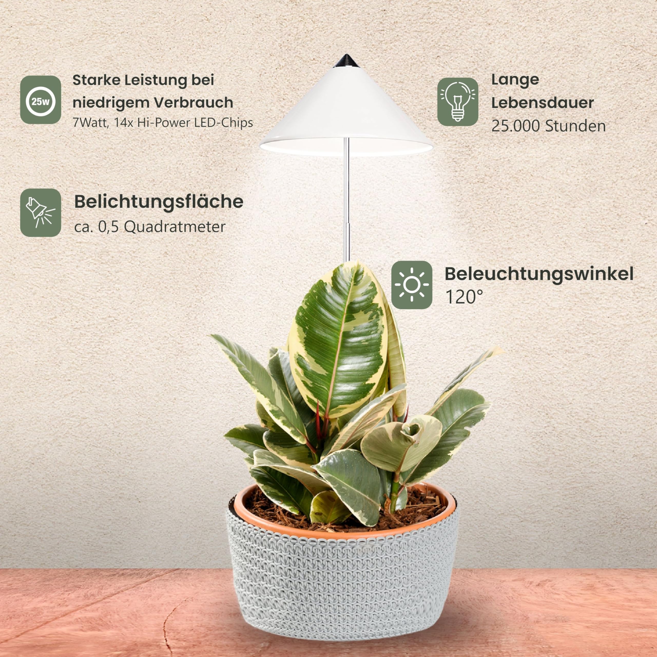 Parus by Venso Lampe à plantes SUNLiTE 7W blanc, lampe de croissance LED avec tige télescopique, lampe de croissance pour plantes d'intérieur et plantes vertes