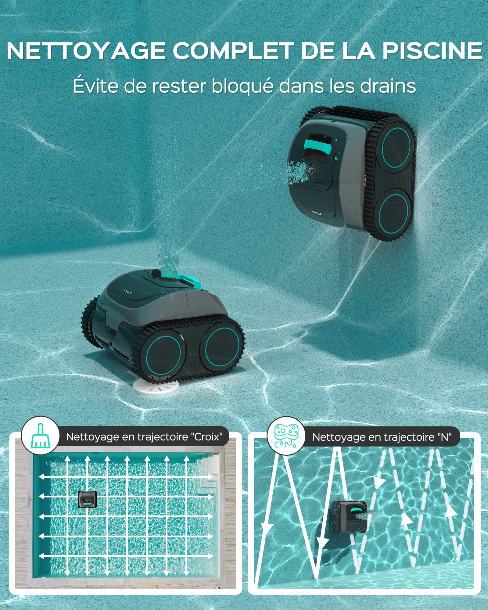 WYBOT C1-Plus Robot Piscine sans Fil Robot Piscine pour Piscines Enterrées & Hors Sol - Nettoyeur 4-en-1 Paroi & Ligne d'eau 160min/160m², Navigation Intelligente, App-Vert Olive Clair