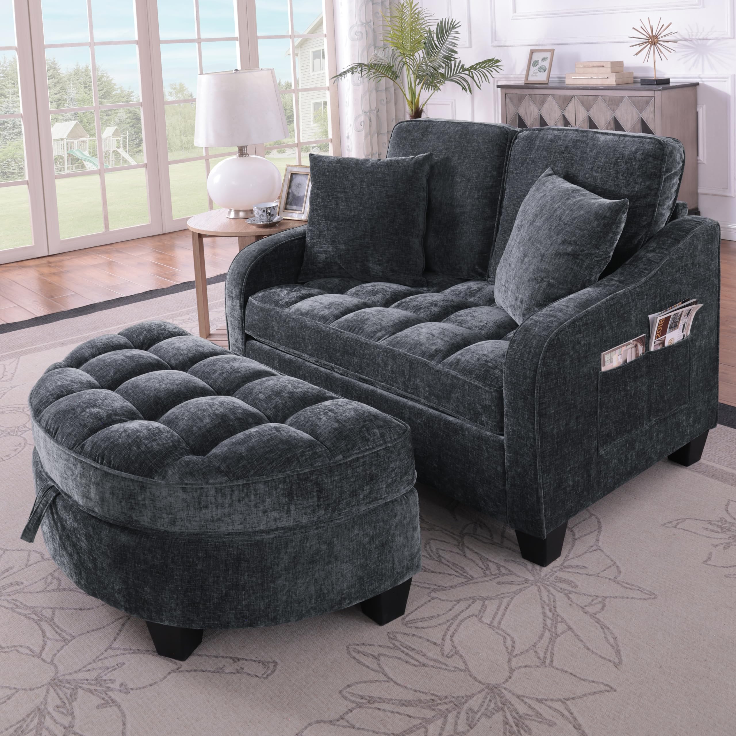 Modulares Schlafsofa aus weichem Chenillestoff, Sofa mit Schlaffunktion, Aufbewahrungs-Hocker, Schlafsofa mit Verstellbarer Rückenlehne und Kissen, für kleine Wohnzimmer, Studienzimmer, Schlafzimmer