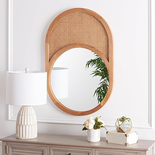 Safavieh Home Collection Danya Natural - Espejo de pared ovalado decorativo de 24 x 35 pulgadas para dormitorio, sala de estar, baño, entrada