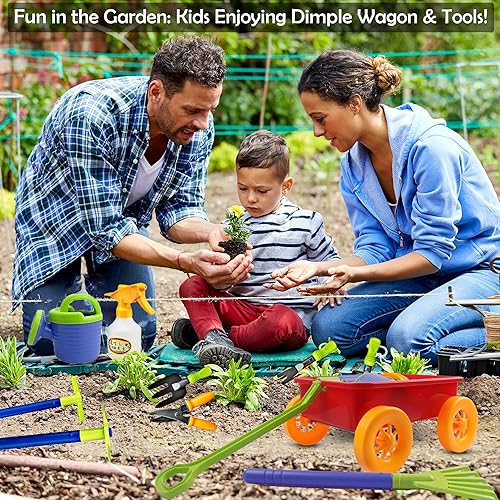 Miniatura 3 de Dimple Garden Wagon & Tools - Juego de 15 herramientas de jardinería para niños, resistente y duradero, juego de jardín superior, playa, arena,