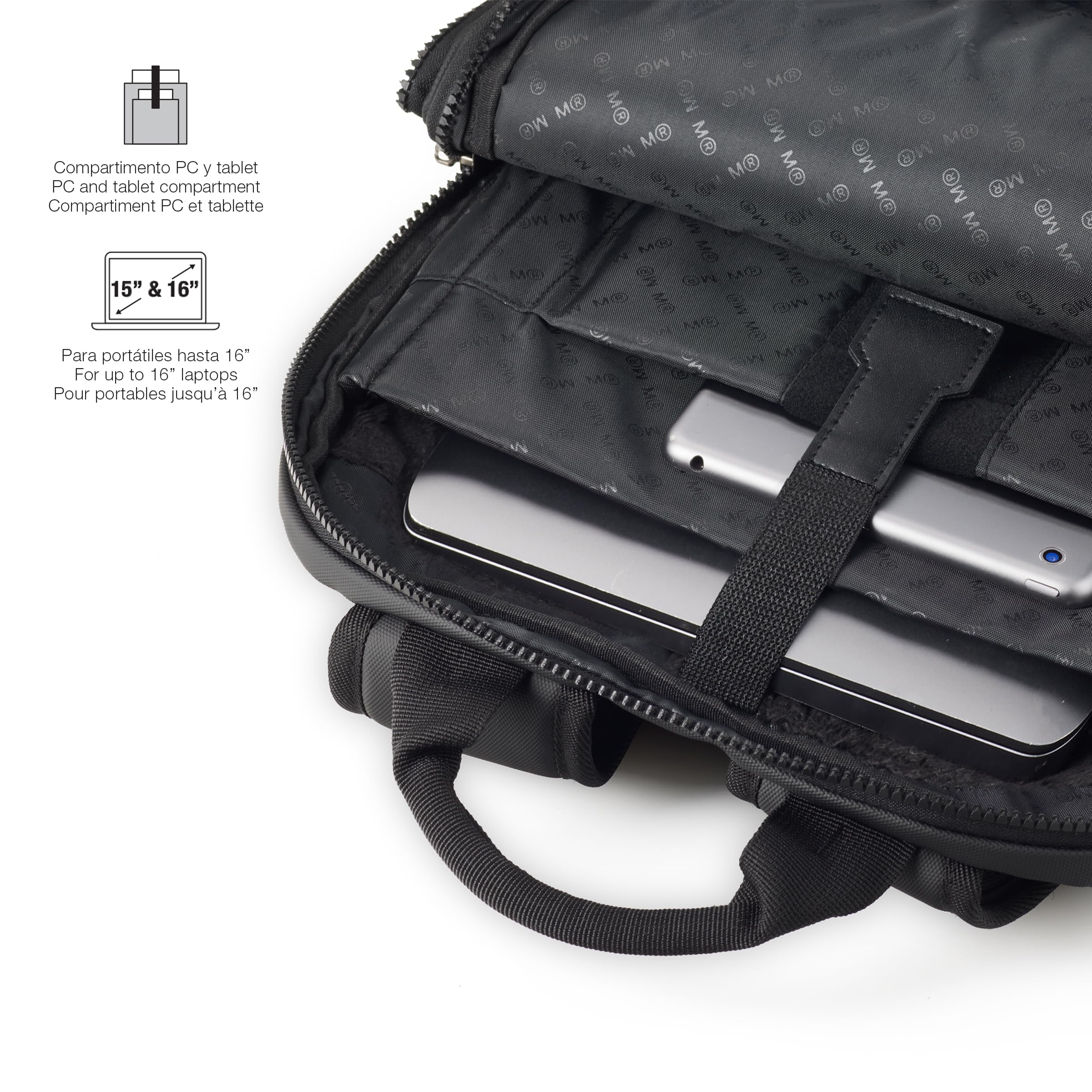 Miquelrius - Zaino per computer da 13 l, tasca antifurto RFID, dettagli riflettenti, chiusura di sicurezza, adattabile trolley, zaino portatile + tablet, idrorepellente