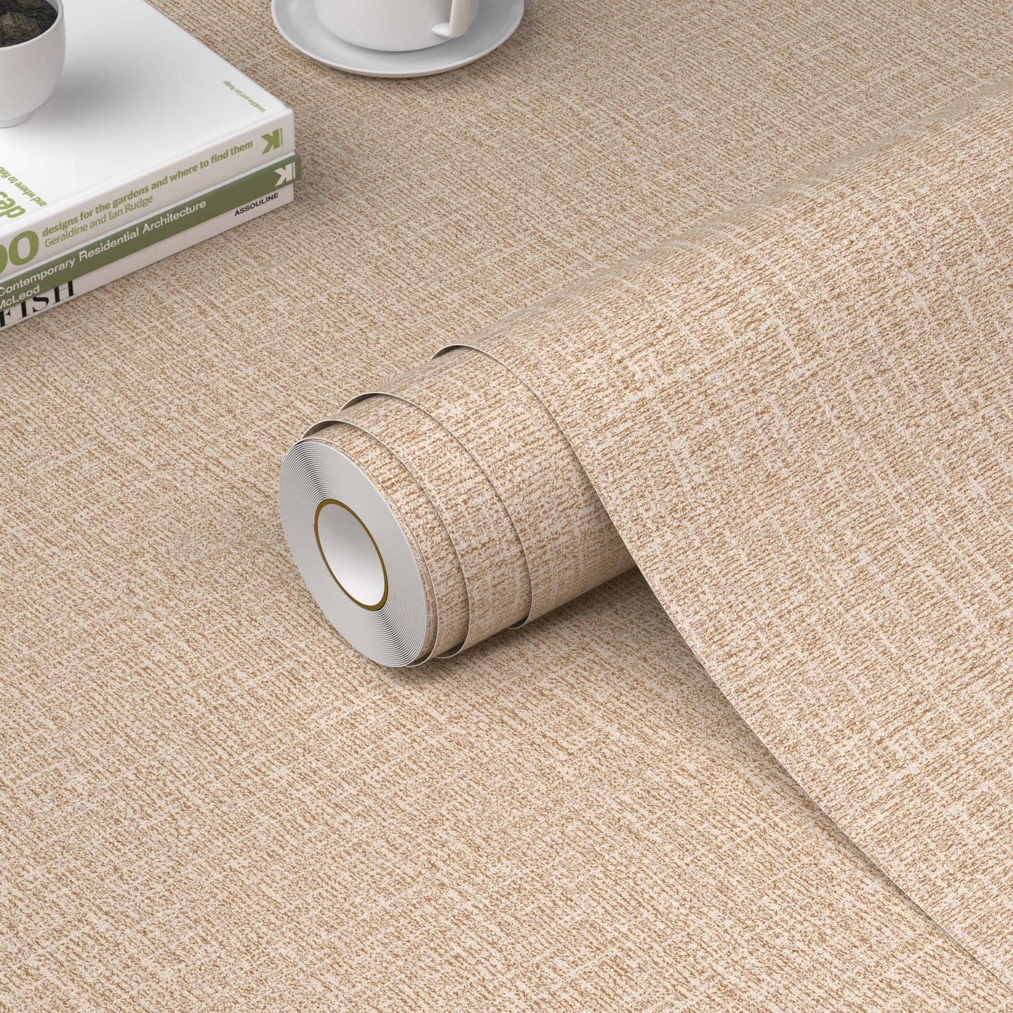 Photo 1 of WADILE Grasscloth Peel and Stick Wallpaper 15.7in x 393.7in, Textured Contact Paper for Cabinets, Faux Linen Wall Paper Pull and Stick, Fabric Vinyl Wallpaper Self Adhesive Khaki