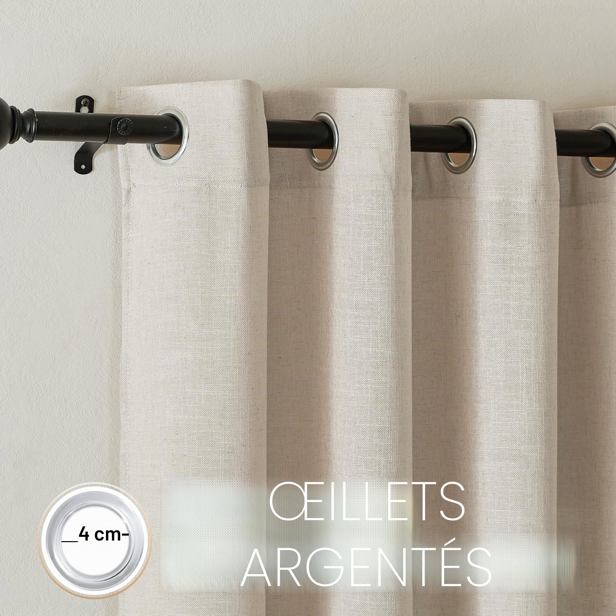 PONY DANCE Rideau Voilage Beige - Rideaux Salon Voile en Lin a OEillet | Draperies Demi Transparent,Décoration de Maison Fenetre Chambre, Largeur 300 cm sur Hauteur 245 cm, Beige, Lot de 1