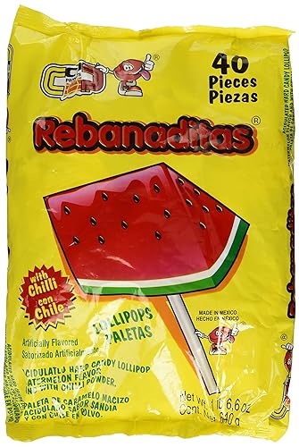 Vero Rebanaditas Paletas Sabor Sandia Hard Candy Paletas cubiertas de chile 40 piezas