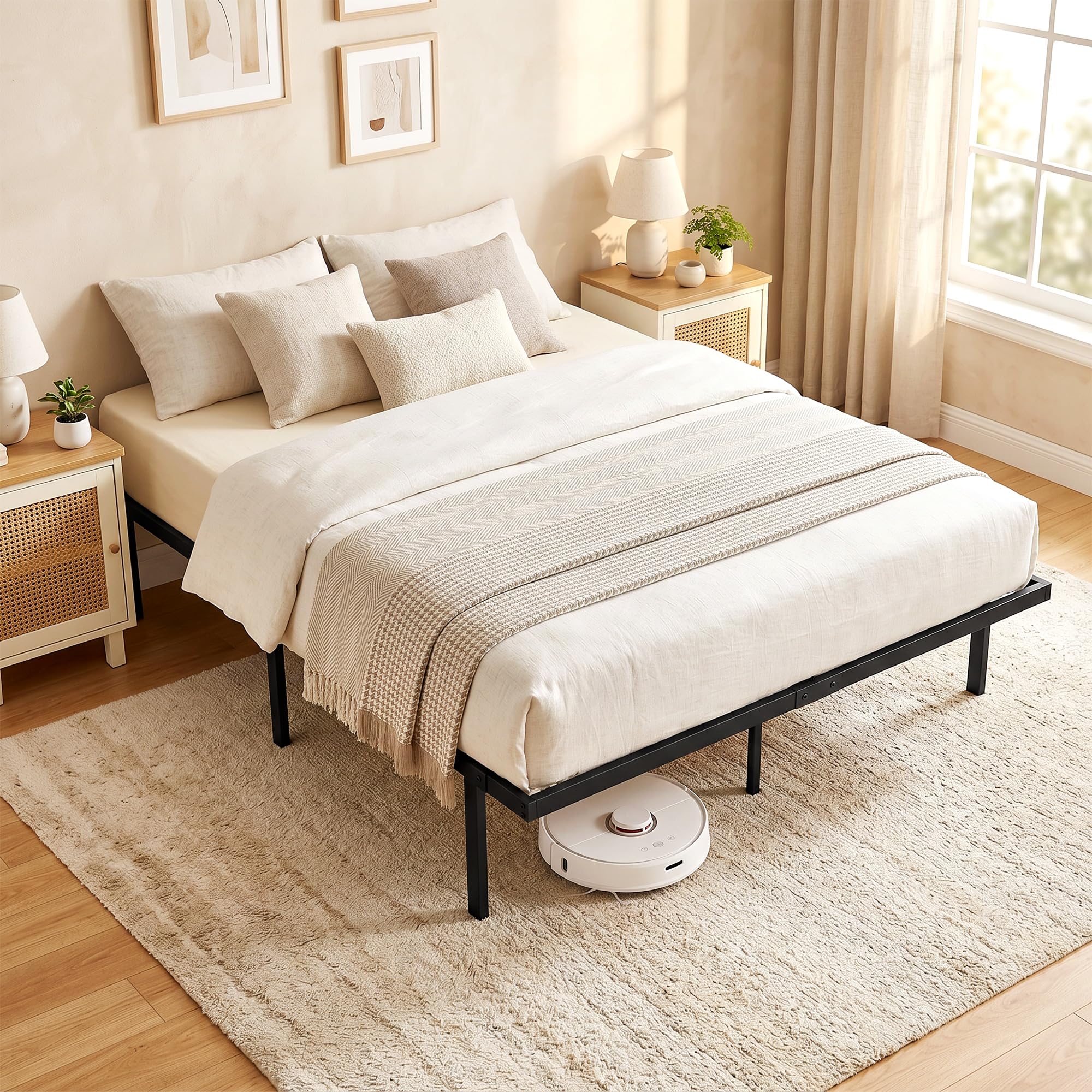 HOMCOM 4ft6 Double Bed Frame with Underbed Storage, 35.5 cm Height, Metal Platform Bed Frame with Steel Slat Support, Noise-Free, No Box Spring Needed, Easy Assembly, Black