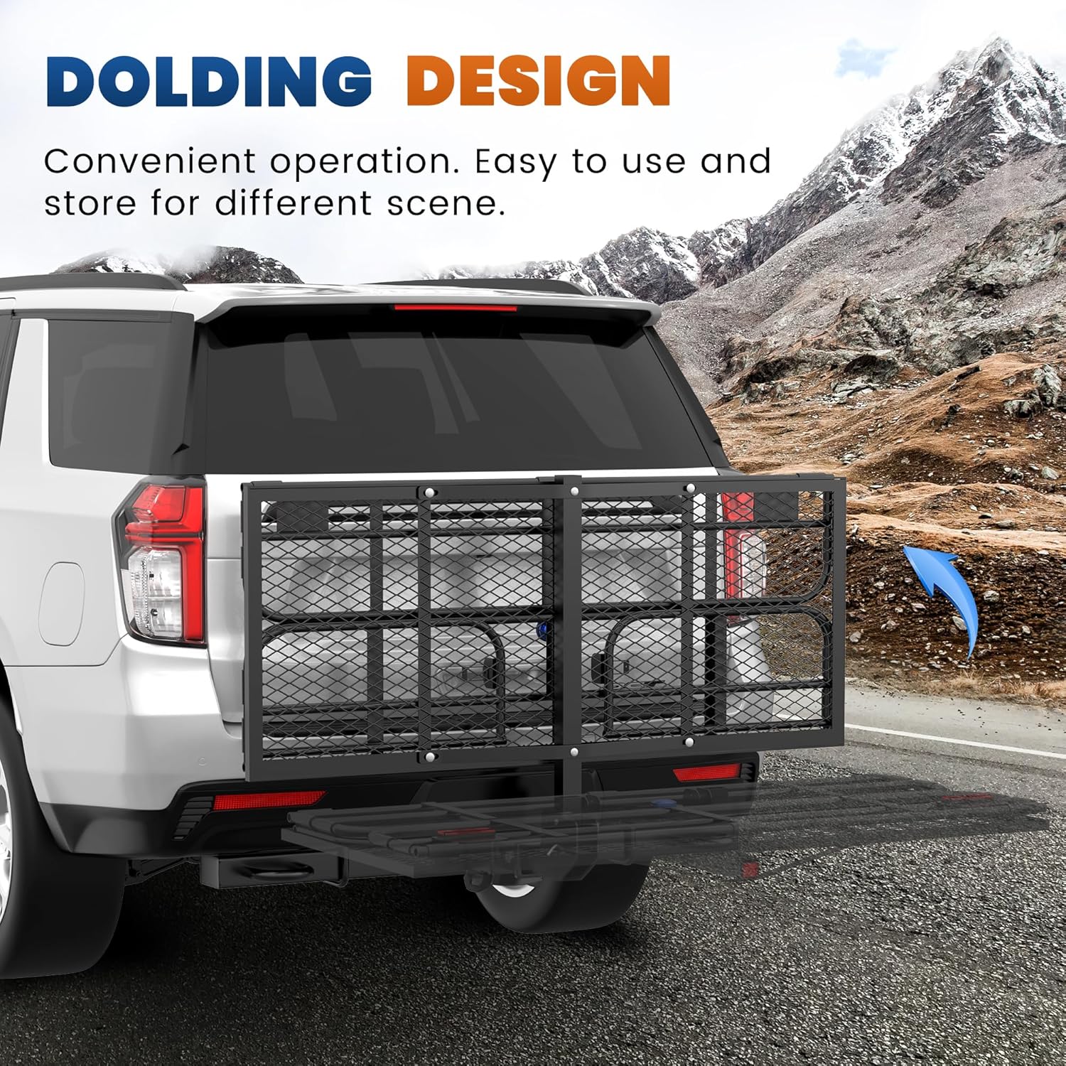 KUIPERAUTO 500 Lbs Folding Rack Hitch Mount Cargo Carrier, 2" Hitch Receiver, 60" x 24" x 14" Size,Bolt Lock Luggage Basket Heavy Duty Hitch Rear Trailer Cargo Rack Compatible for SUV Truck Pickup