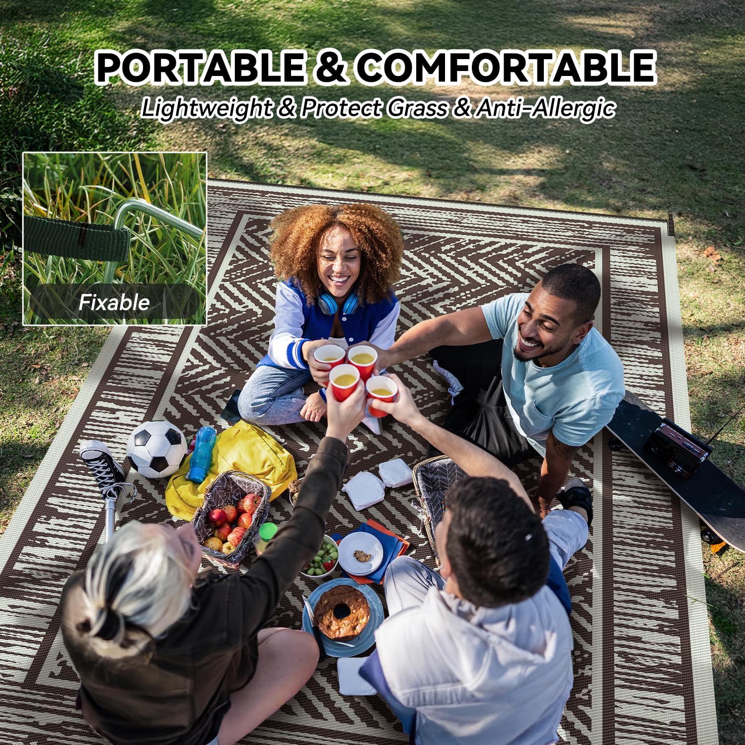 HEBE Outdoor-Teppich 1,5x2,4 M – Wasserdicht, Wendbar, Aus Recyceltem Kunststoff, Für Terrasse, Camping, Balkon