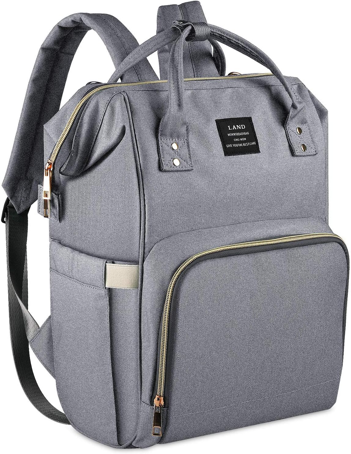 Iduola Diaper Bag Backpack, Multifunction Back Pack with 2 D Rings & Pacifier Case, Large Capacity Waterproof Portable Maternity Baby Nappy Bag, Unisex and Stylish (Gray)