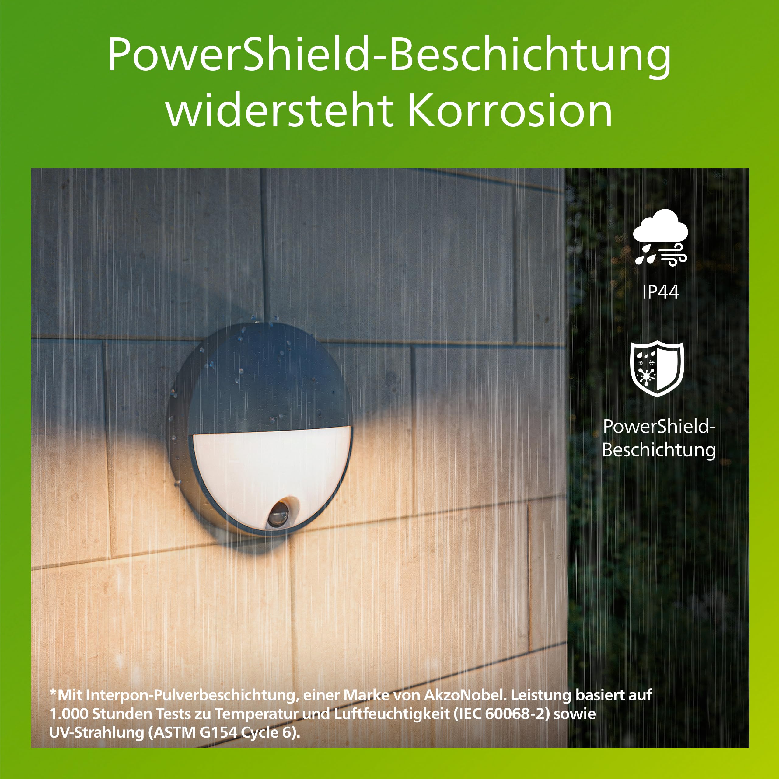 PHILIPS Capricorn Außenwandleuchte, ultra-effizient, 800 lm, 2700 K, PowerShield, IP44 wetterfest, langlebig, Aluminium, Bewegungsmelder, integrierte LED, Anthrazitgrau