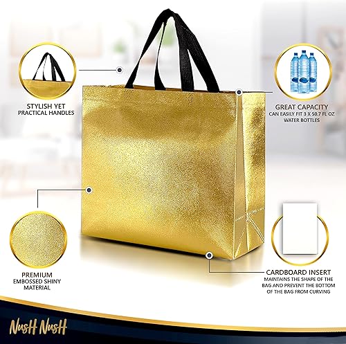 Miniatura 136 de Nush Nush Bolsas de regalo doradas extragrandes – Juego de 12 bolsas de regalo reutilizables extra grandes con asas – Bolsas de regalo XL perfectas