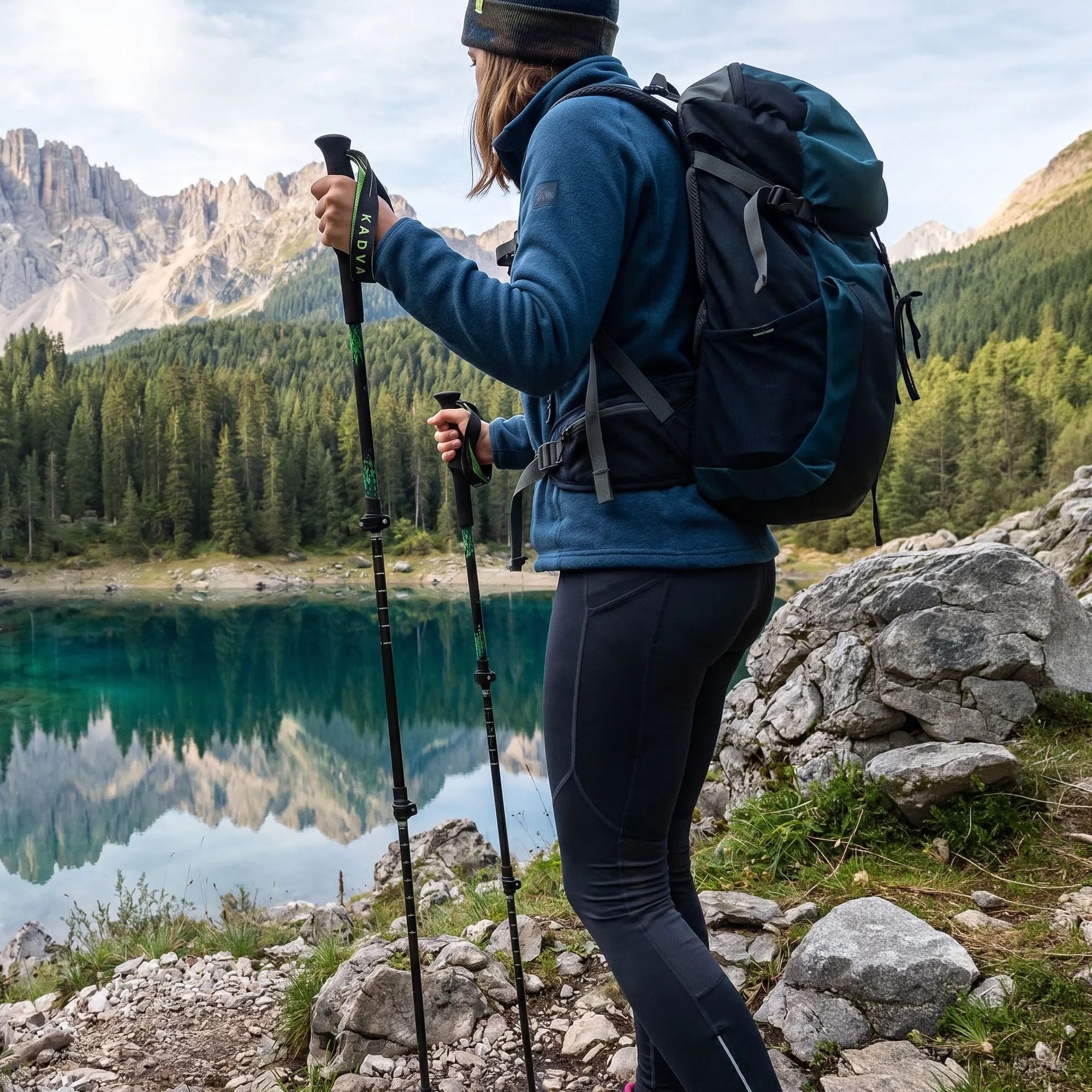 KADVA Torre Wanderstöcke Carbon verstellbar faltbar Trekkingstöcke Grün | Teleskop-Stöcke mit Quick-Lock, 65–135 cm, EVA-Schaumgriff & austauschbaren Tellern – nur ca. 200 g je Stock, für Bergtouren