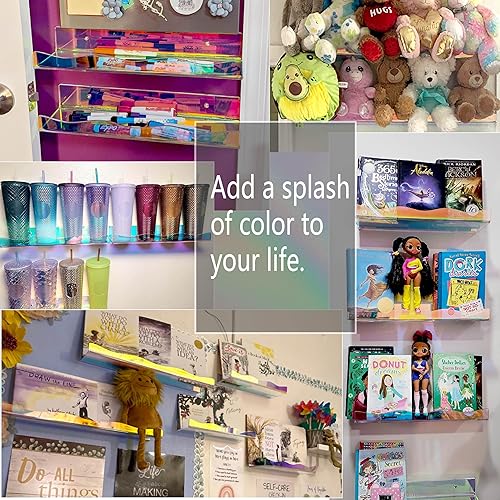 Miniatura 6 de YMVV Estantes flotantes de acrílico transparente negro de 23.6 pulgadas para montar en la pared, estantería de pared para habitación de niños,