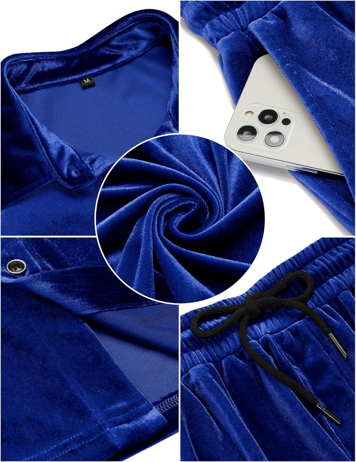 LecGee Men Summer Casual Short Sets Velvet Short Sleeve Button Down Shirt Elastic Waist Shorts 2 Piece Outfits Tracksuit - Image 5