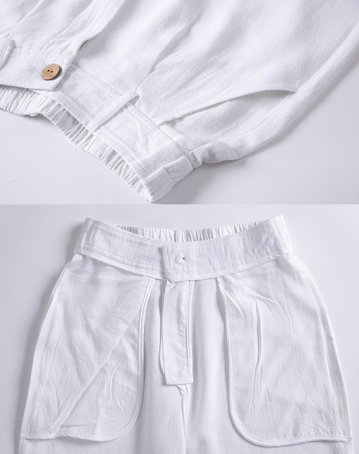 heipeiwa Women's Linen Casual High Waist Wide Leg Straight Dress Cotton Linen Pants Button Trousers - Image 4