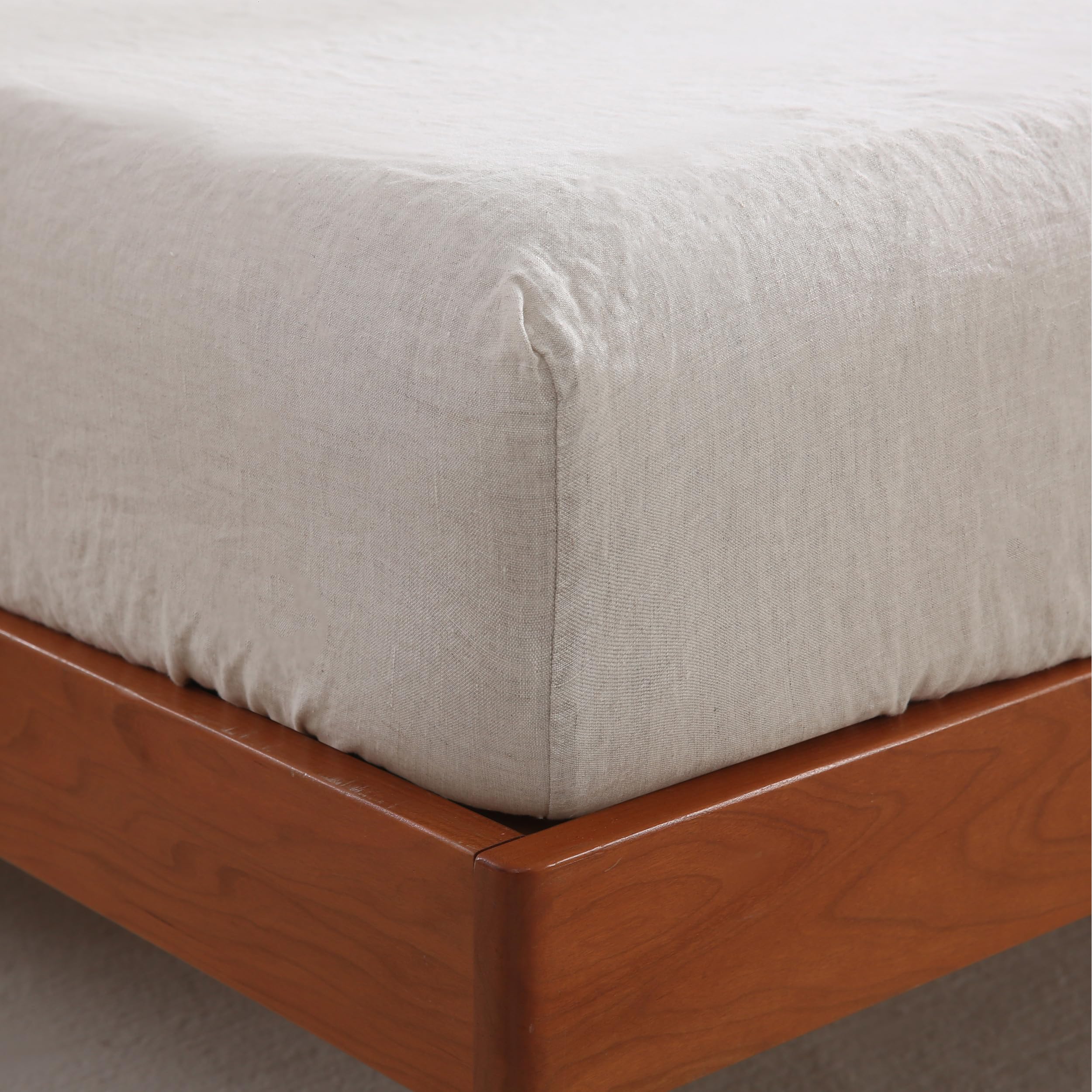 Spannbetttuch, 100 % französisches Leinen, weich, atmungsaktiv (Natur, King-Size) | Flachs Linen Bettlaken, 190 x 203 cm, Matratzenbezug, 40,6 cm tief, steinfarben, Rundumgummi, 1 Spannbetttuch, Kingsize-Bett