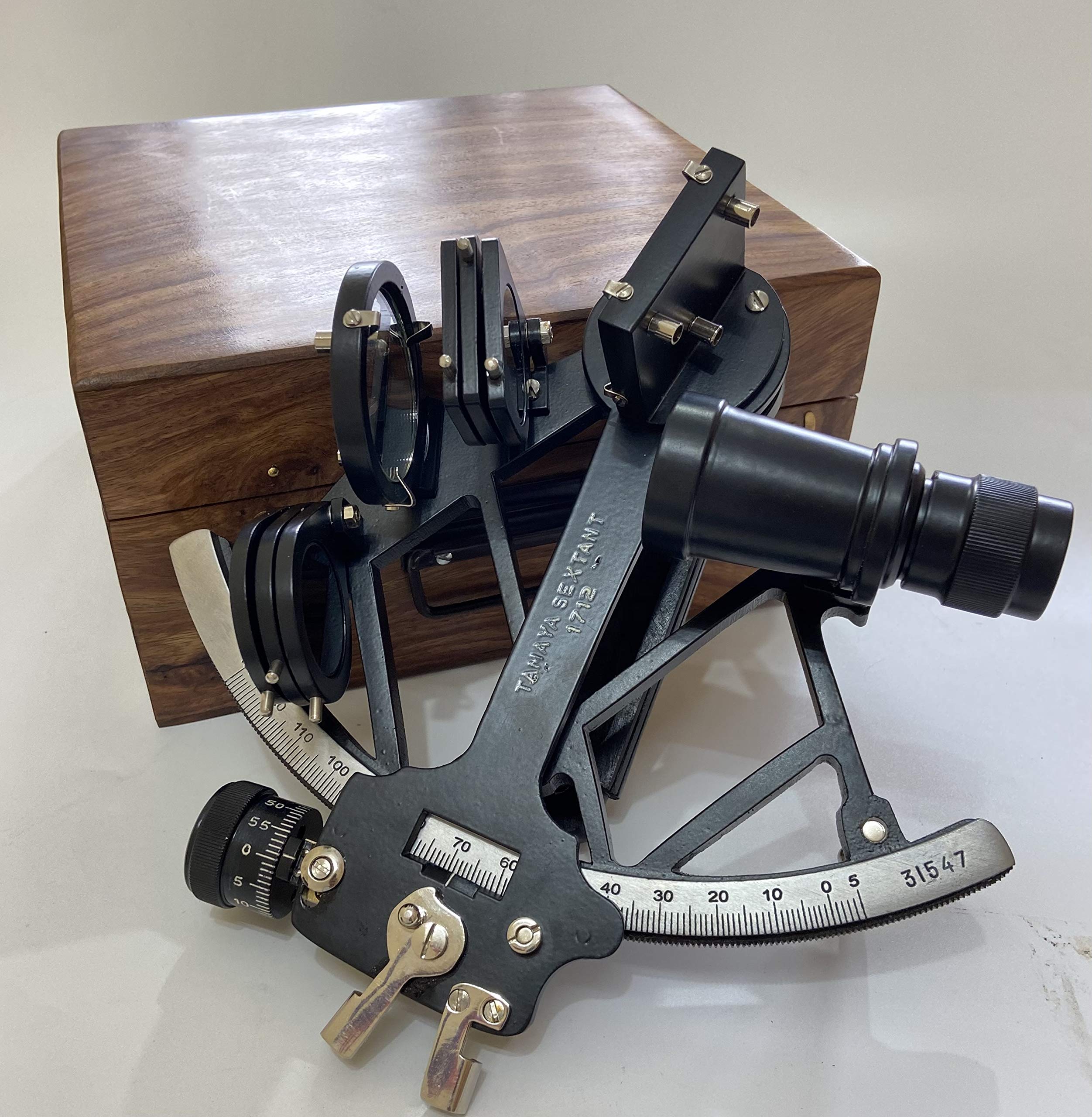 Malla Inc Sextant de navigation en aluminium massif avec boîte en bois Inc. – Sextant Tamaya nautique – Sextant original – Sextant marin