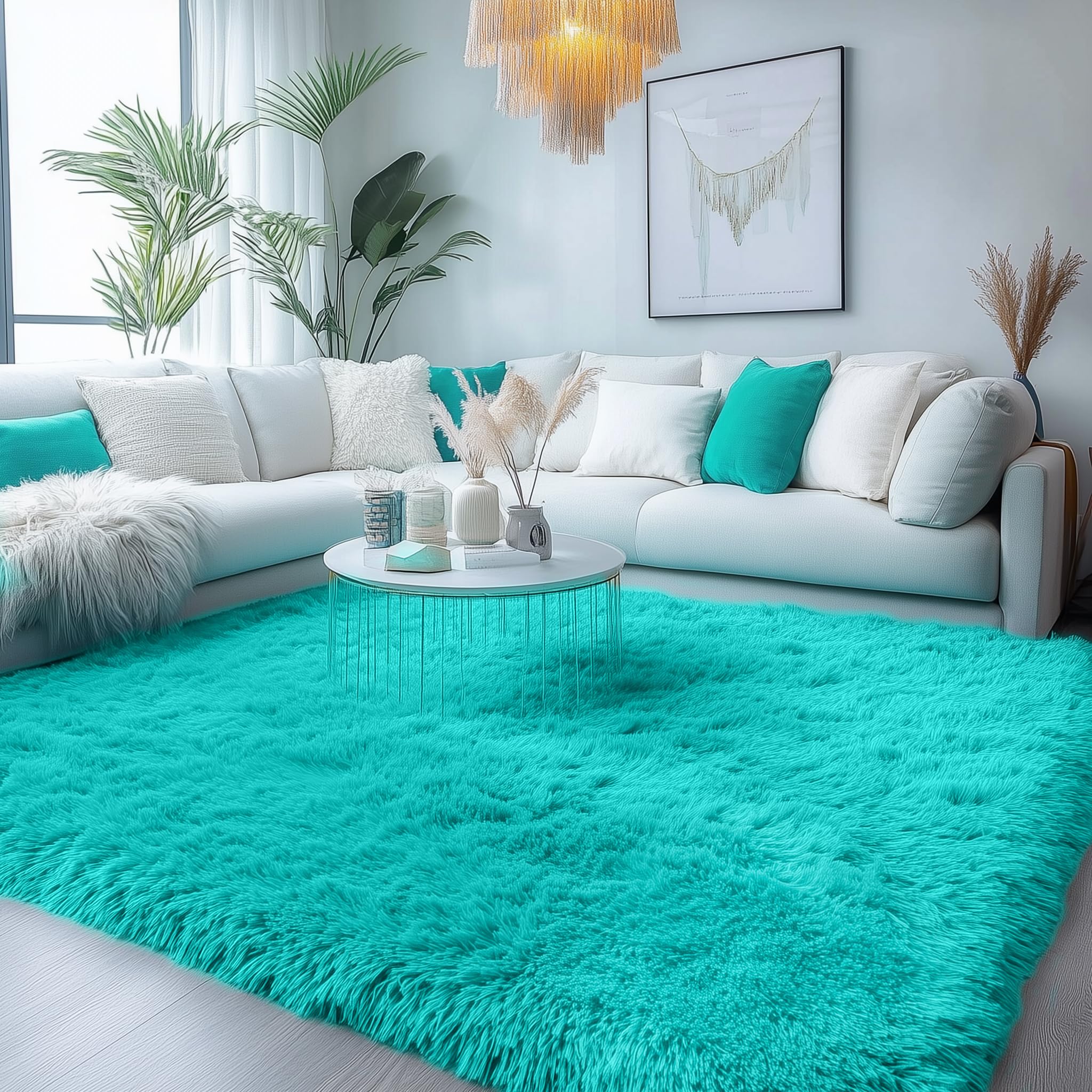 PAGISOFE Teal Rug Fluffy Shag Area Rugs for Bedroom Boys 5x7 Soft Fuzzy Shaggy Rugs for Living Room Nursery Carpet Indoor Floor Dorm Boys Girls Dorm