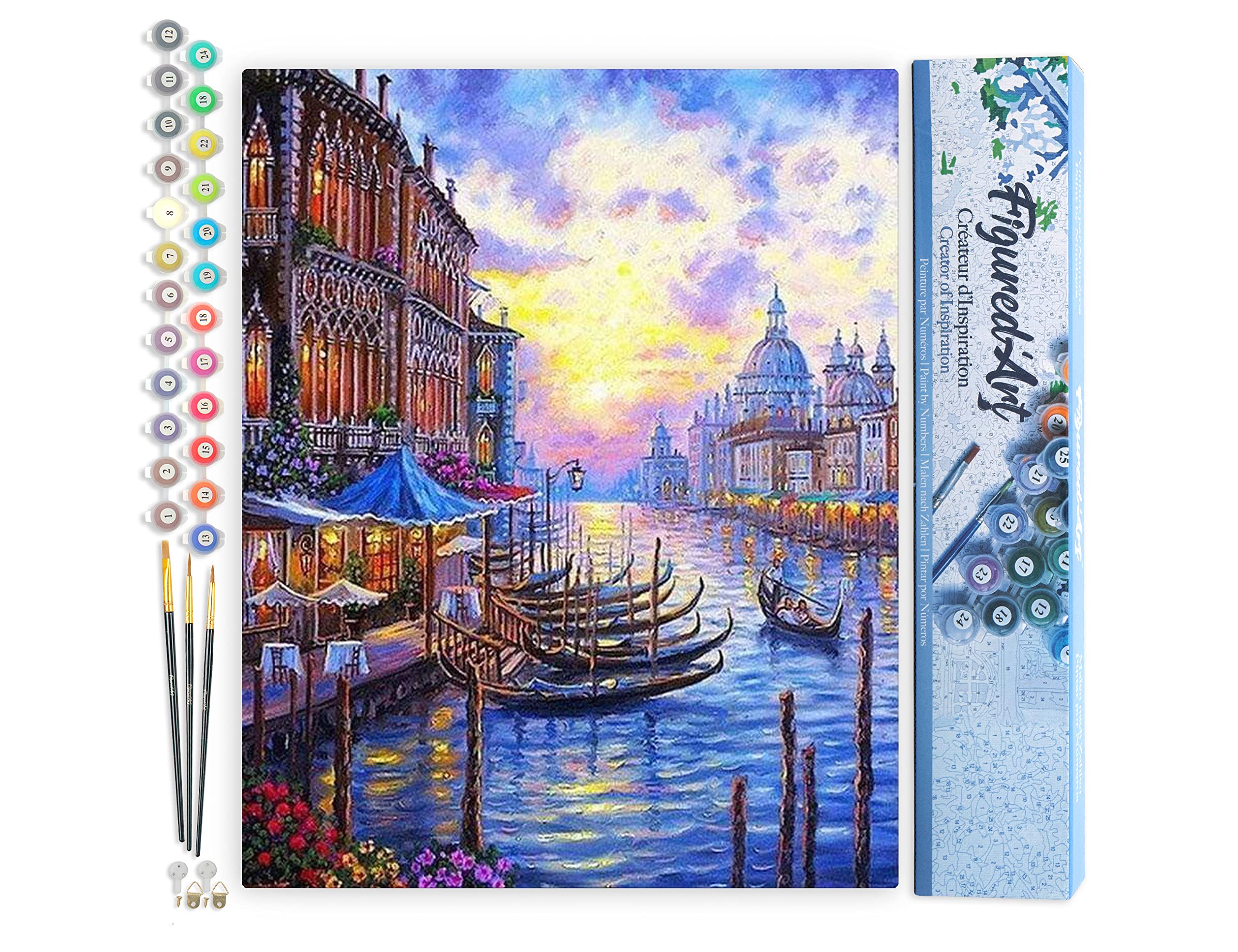 Figured'Art Paint by Numbers for Adults The Grand Canal of Venice 40x50cm - Craft Art Painting DIY Kit Rolled Canvas Without Frame