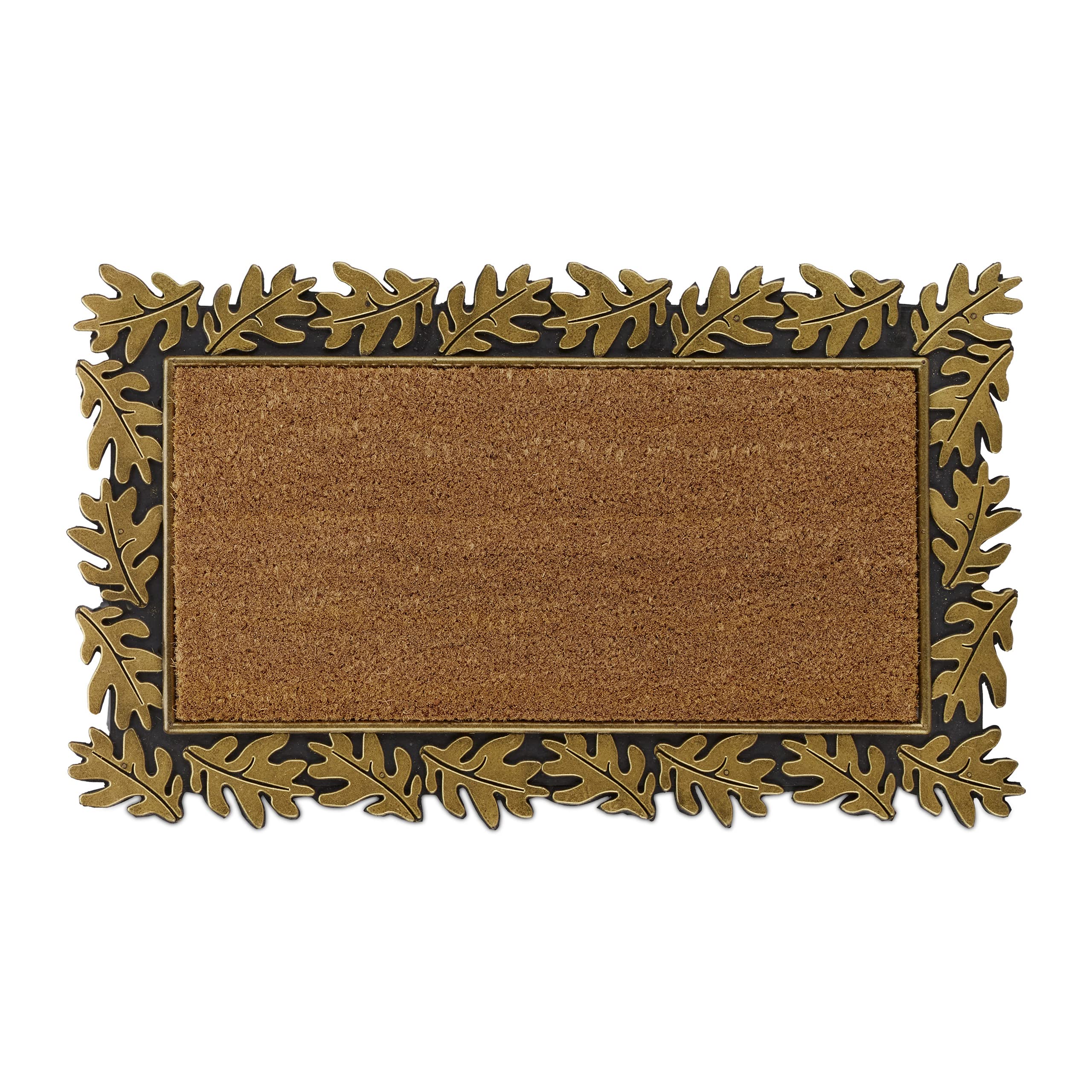 Relaxdays Paillasson Feuilles, Coco Caoutchouc, 45x75 cm, Tapis d’entrée intérieur extérieur, antidérapant, doré