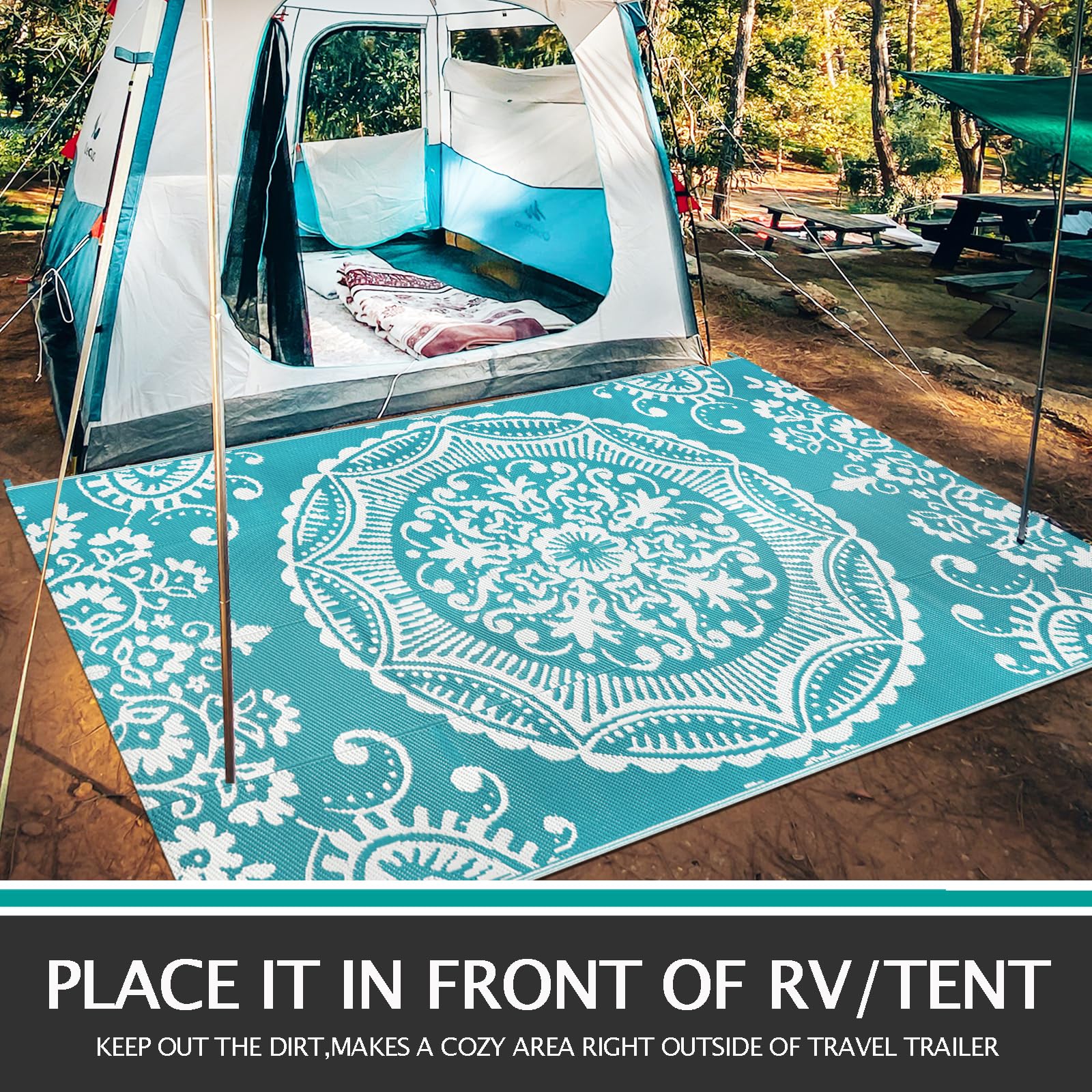 Tappeto Esterno Impermeabile 180x270 Cm - Grigio, Plastica Riciclata, Lavabile - Foto 9