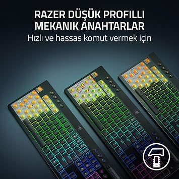 Razer BlackWidow V4 Düşük Profilli HyperSpeed - Kablosuz Düşük Profilli Mekanik Oyun Klavyesi - HyperSpeed & BT - Çoklu Kaydırma Tekerleği - Sarı Anahtarlar | QWERTY ABD Düzeni