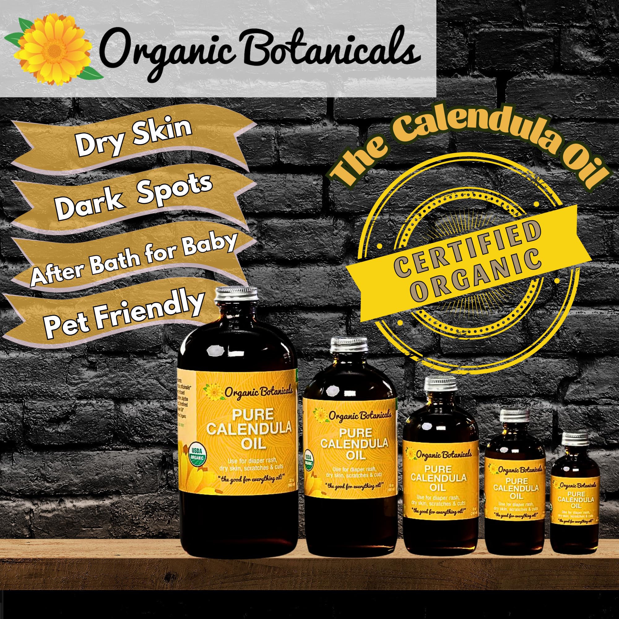Organic Botanicals, Calendula Oil Organic for Skin- Trauma Oil Organic Calendula Skincare from Local Organic Calendula Flowers, Calendula Eczema Oil, Certified Organic, 2 Oz