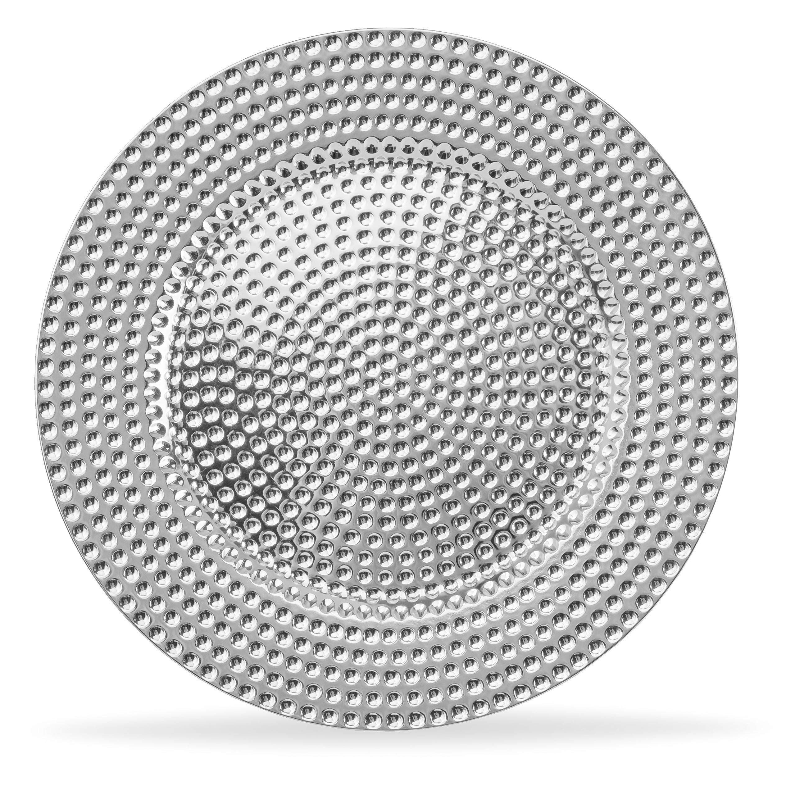 Home Collectives 13 Inch Round Elegant Serve ware Charger Plates with Matching Napkin Rings, Wedding, Dinner party, Event - Choose from our Variety of Styles and Quanties (12, Hammered Silver)