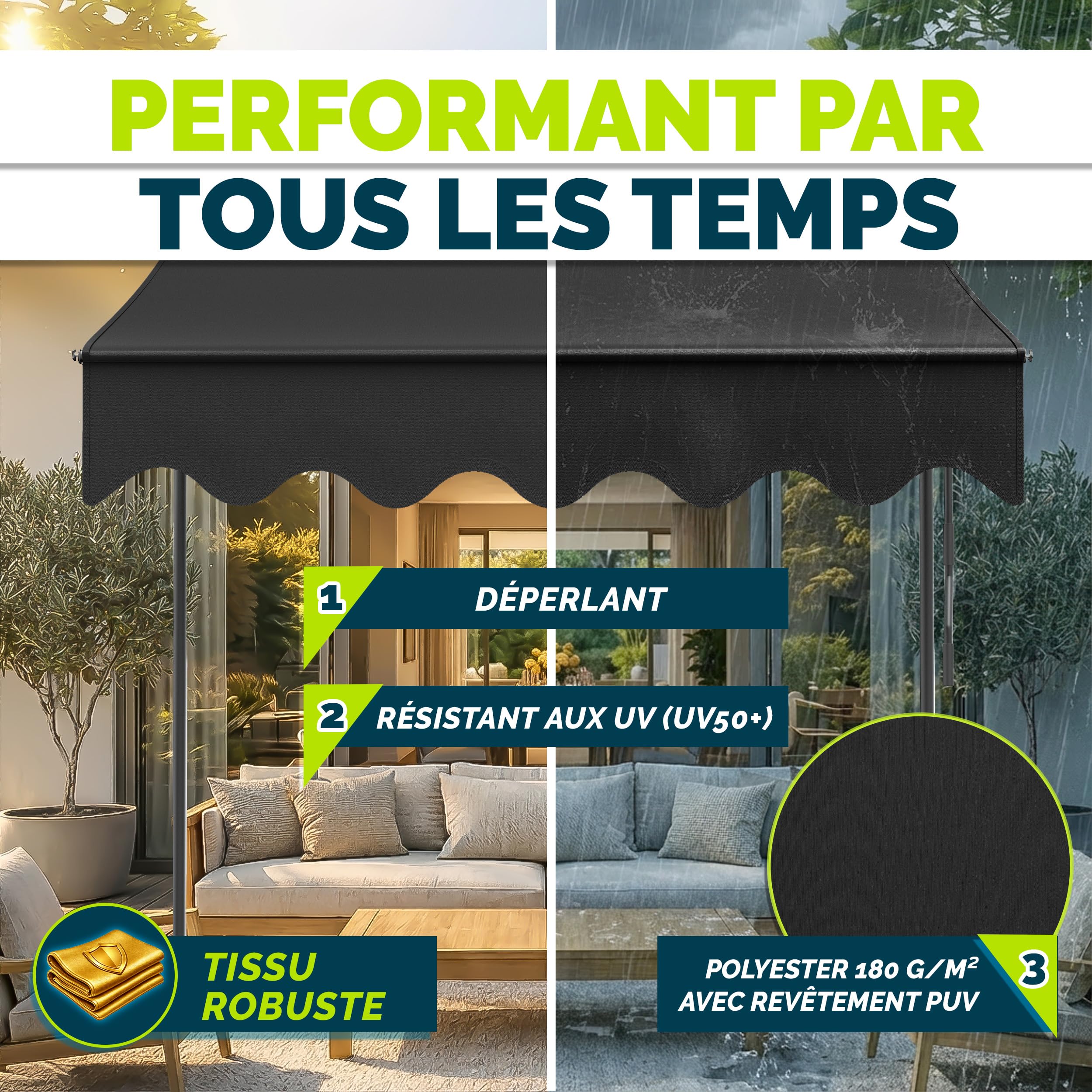 Markiza rétractable avec manivelle pour balcon terrasse sans percement auvent télescopique Anthracite 150cm
