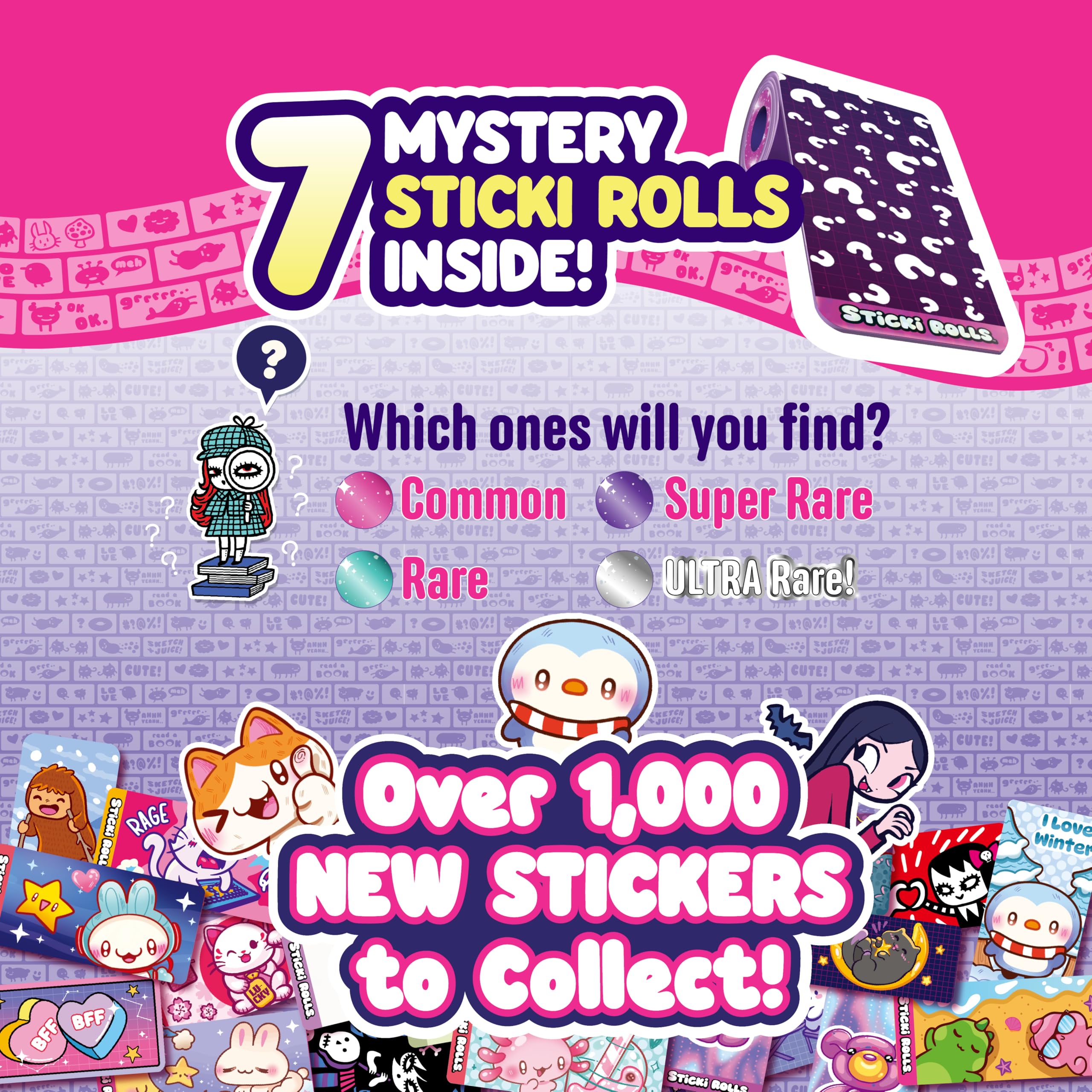 STICKI Rolls Sticki Book – oryginalna bransoletka z naklejkami na zabawki do noszenia + książka kolekcjonerska, zawiera 120 mini naklejek, ponad 1000 zabawnych wzorów naklejek do kolekcjonowania