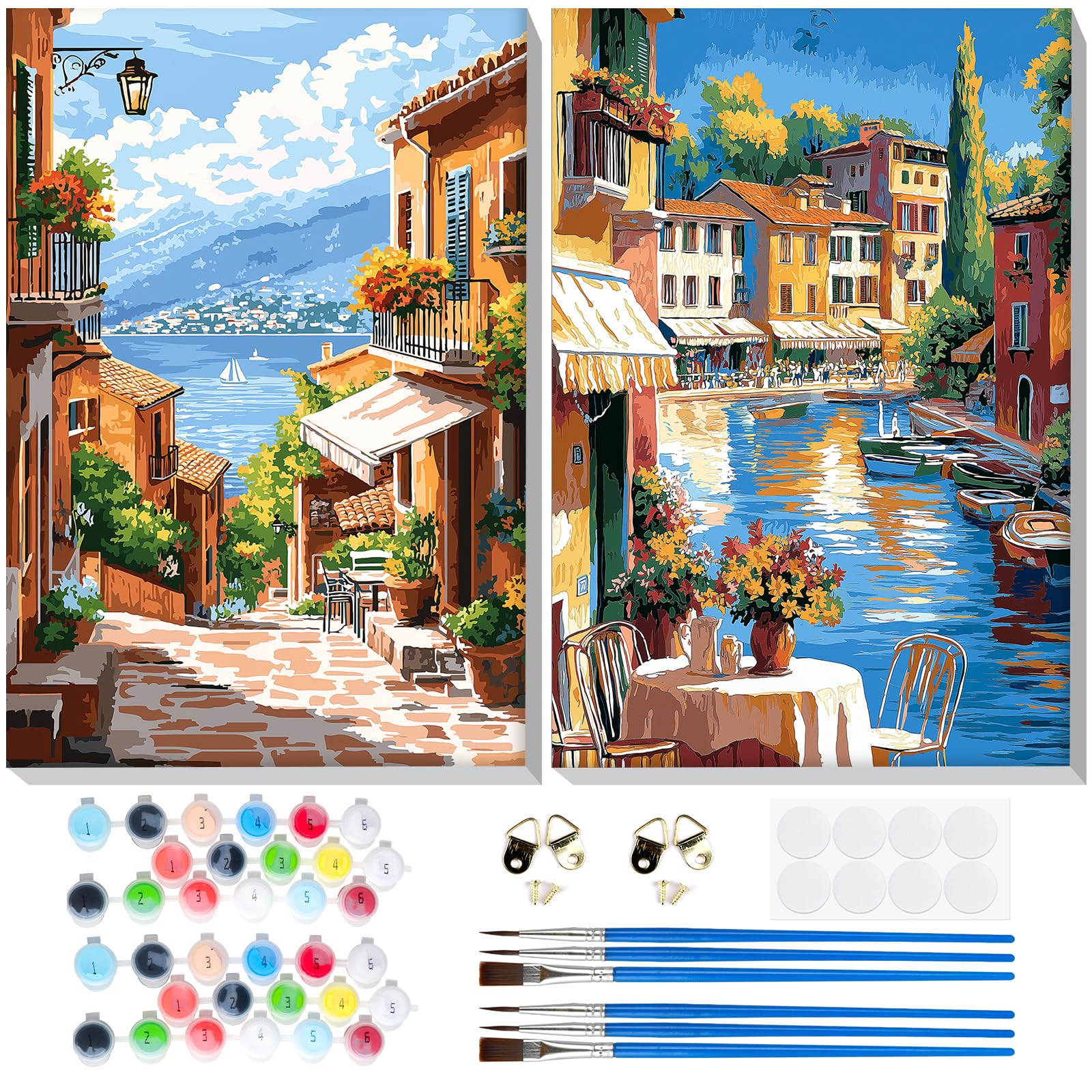 Lxmsja 2 Pack Pintar por Numeros Adultos Paisaje con Marco, DIY Cuadros para Pintar por Números, Pintar con Numeros Adultos Lienzos, Pintura Acrilica Manualidades Decoracion Hogar Pared 20x30cm