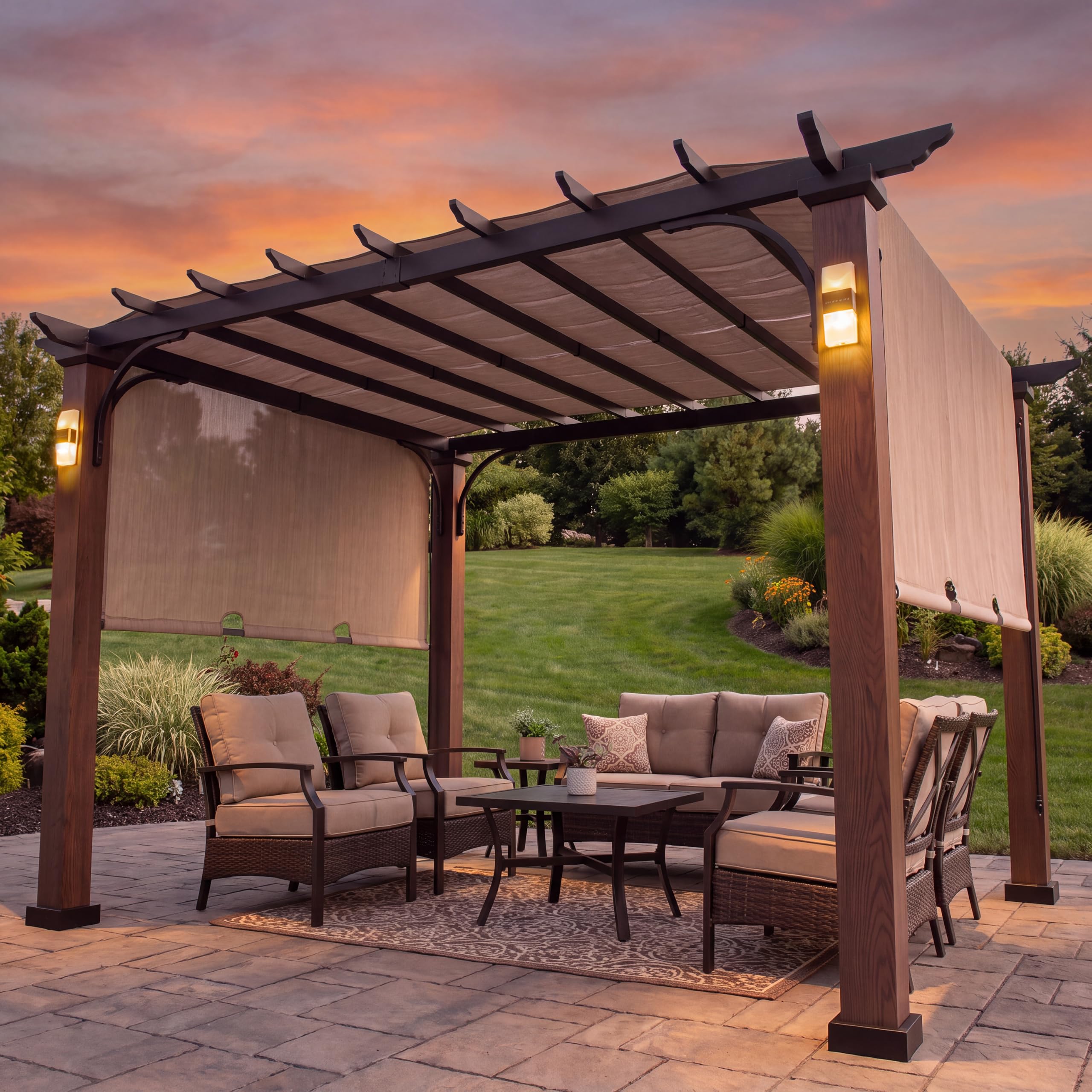 Amazon.com: SUNJOY 11x11 Heat-Transfer Woodgrain Steel Pergola