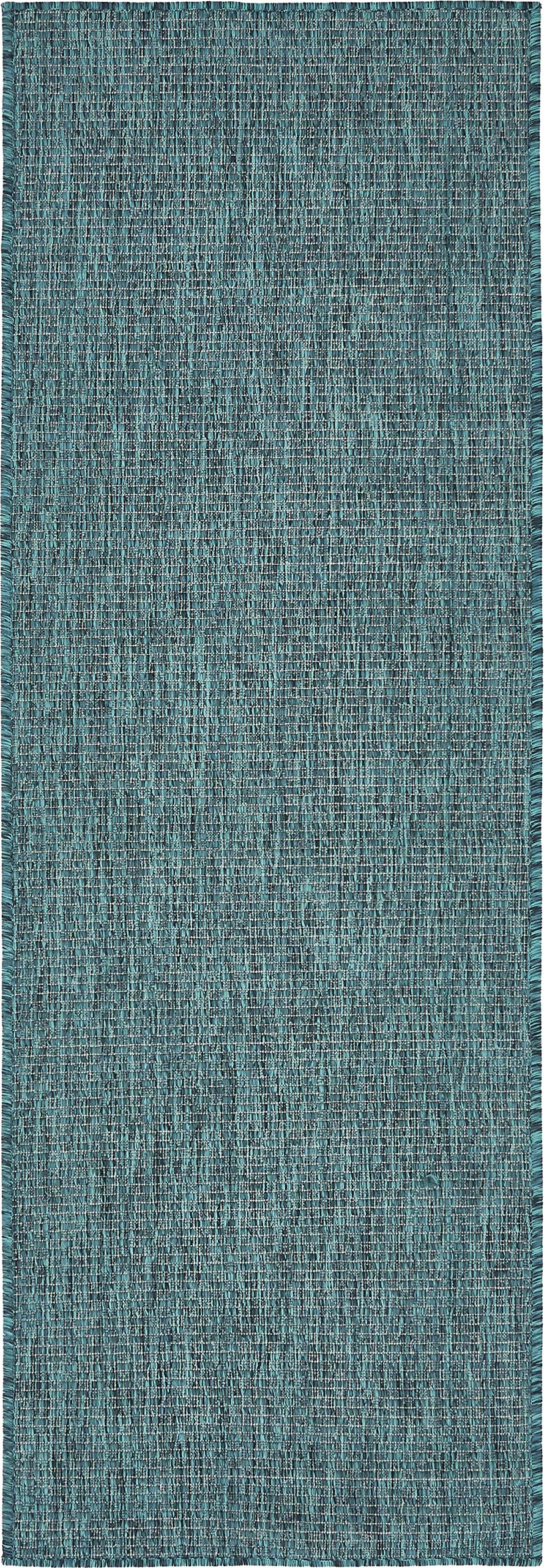 Unique Loom Collection Casual Transitional Solid Heathered Indoor/Outdoor Flatweave Area Rug (2' x 6' 1" Runner, Teal/Navy Blue)