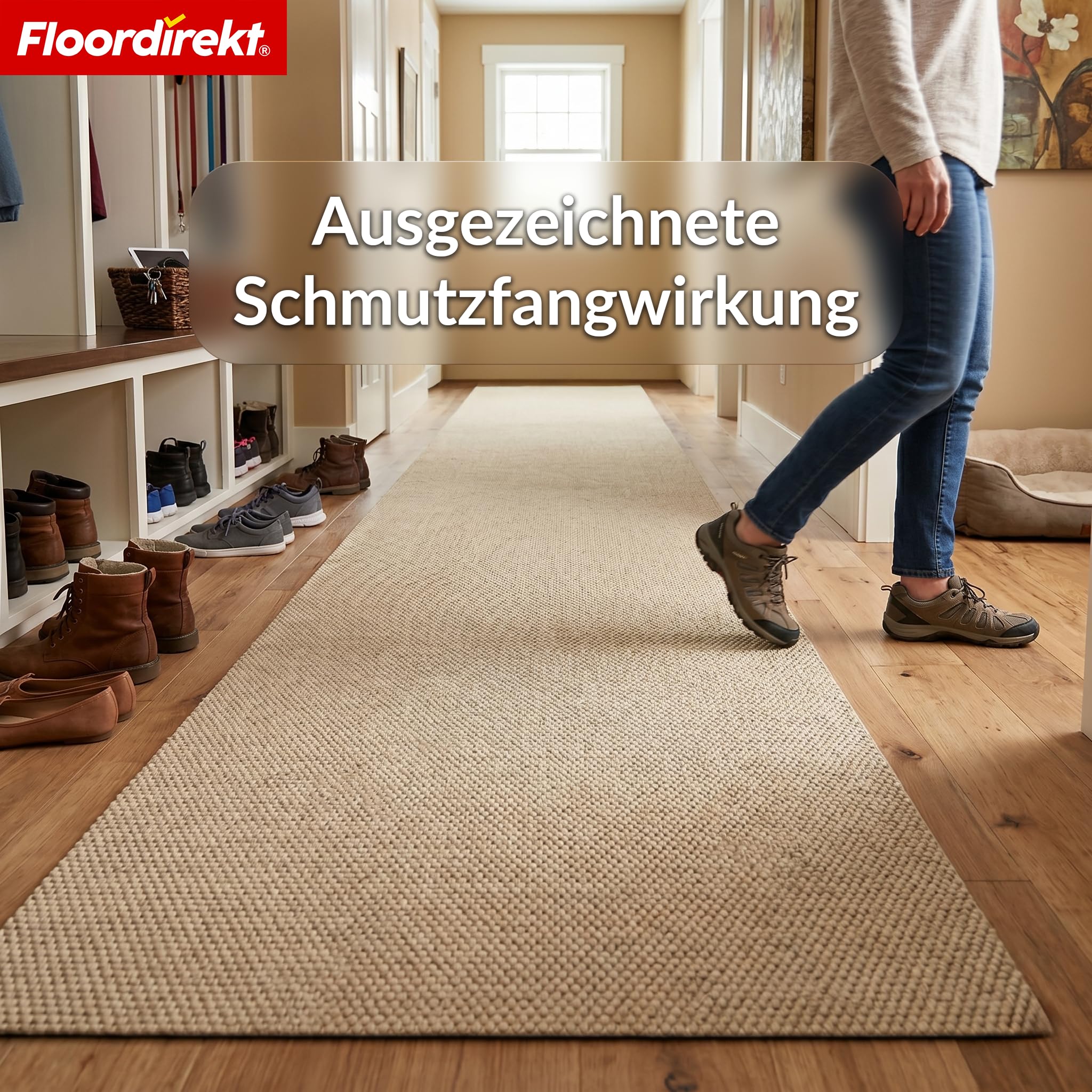 Floordirekt Schmutzfangmatte Beige 100x200cm Hong Kong Pro – rutschfeste Sauberlaufmatte mit TPE-Rücken, robuste Türmatte für Eingangsbereich, Flur & Gewerbe