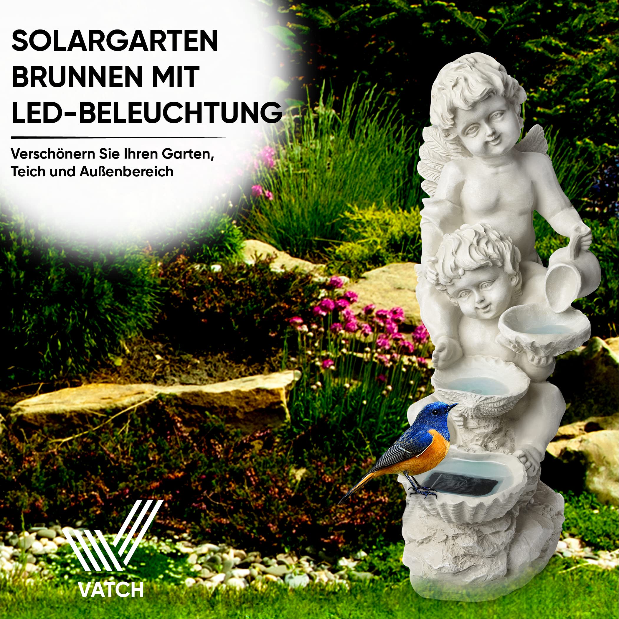 Gartenbrunnen Solar Für Outdoor Mit Beleuchtung LE Produktbild-Vorschau 3