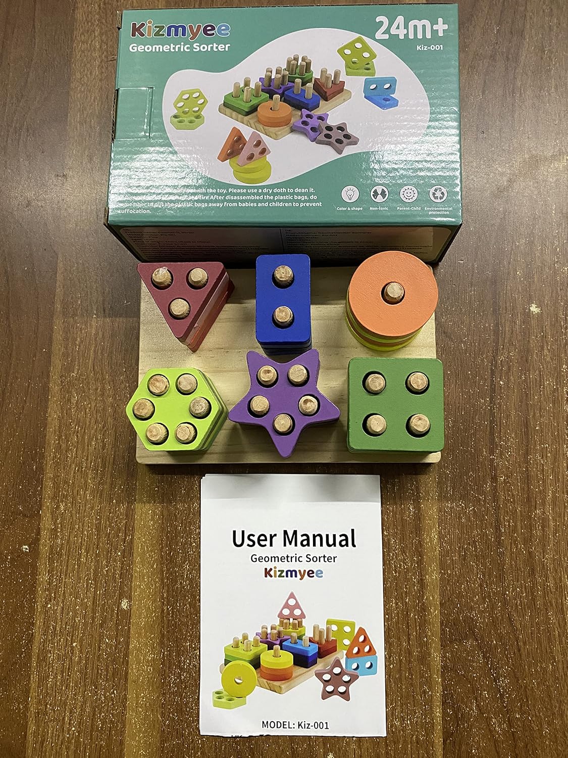 Kizmyee Montessori Toddler Toys, 24pcs Geometric Shapes Sorting and Stacking Block Board, Wooden Educational Puzzles Gift for 1 2 3 Years Old Baby Boys Girls Toddlers 14 91wjIfj4jFL. AC SL1500