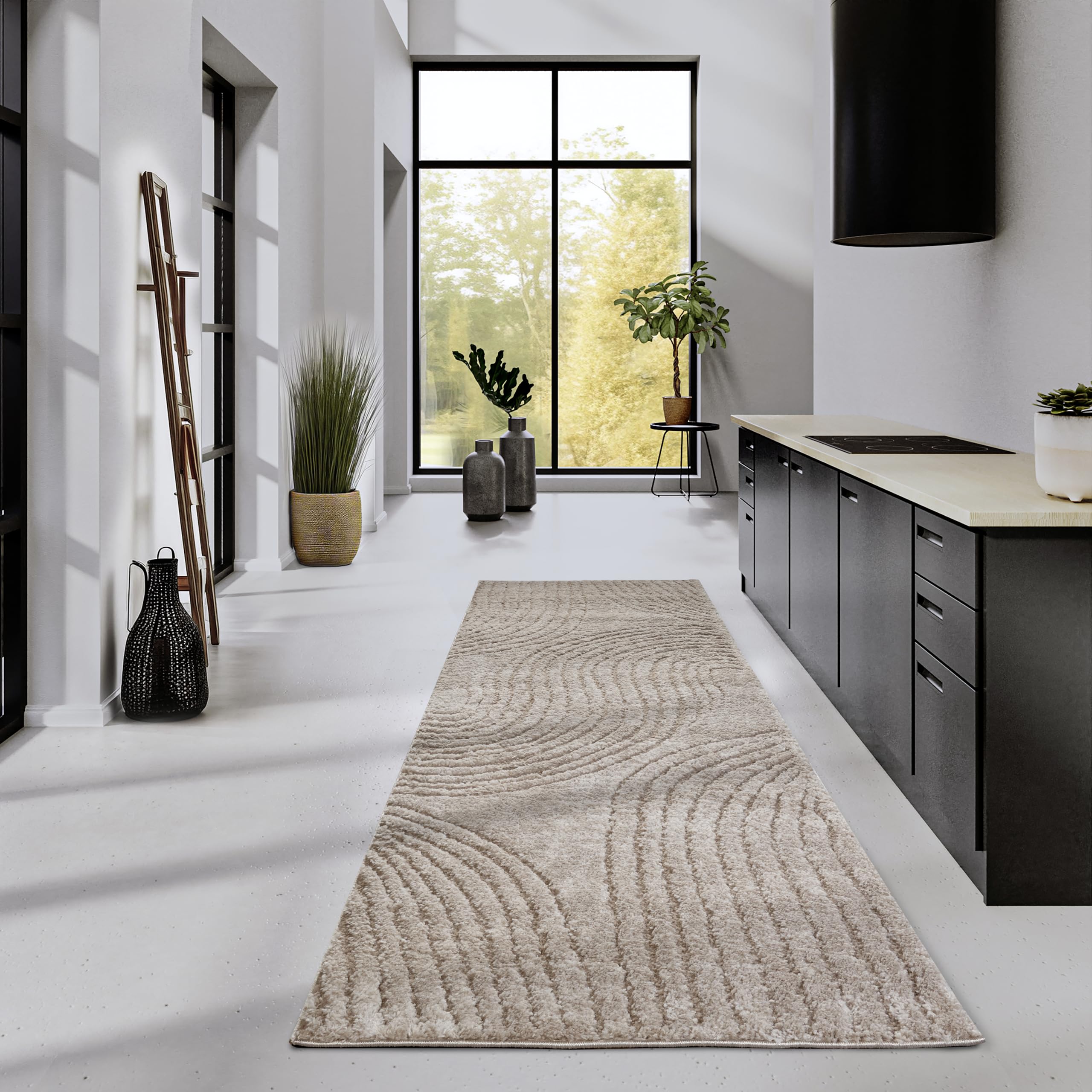Elle Decor ation High Pile Pigment Rug - Modern Living Room Rug Runner, Long Pile Shaggy, Modern Pattern, Fluffy Soft Boho for Living Room, Bedroom - Beige, 80 x 240 cm