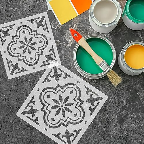 Miniatura 5 de NAKLEO Valetta - Plantilla de plástico reutilizable para azulejos, 13 x 13 pulgadas, diseño floral español morisco, geométrico marroquí, bloque de