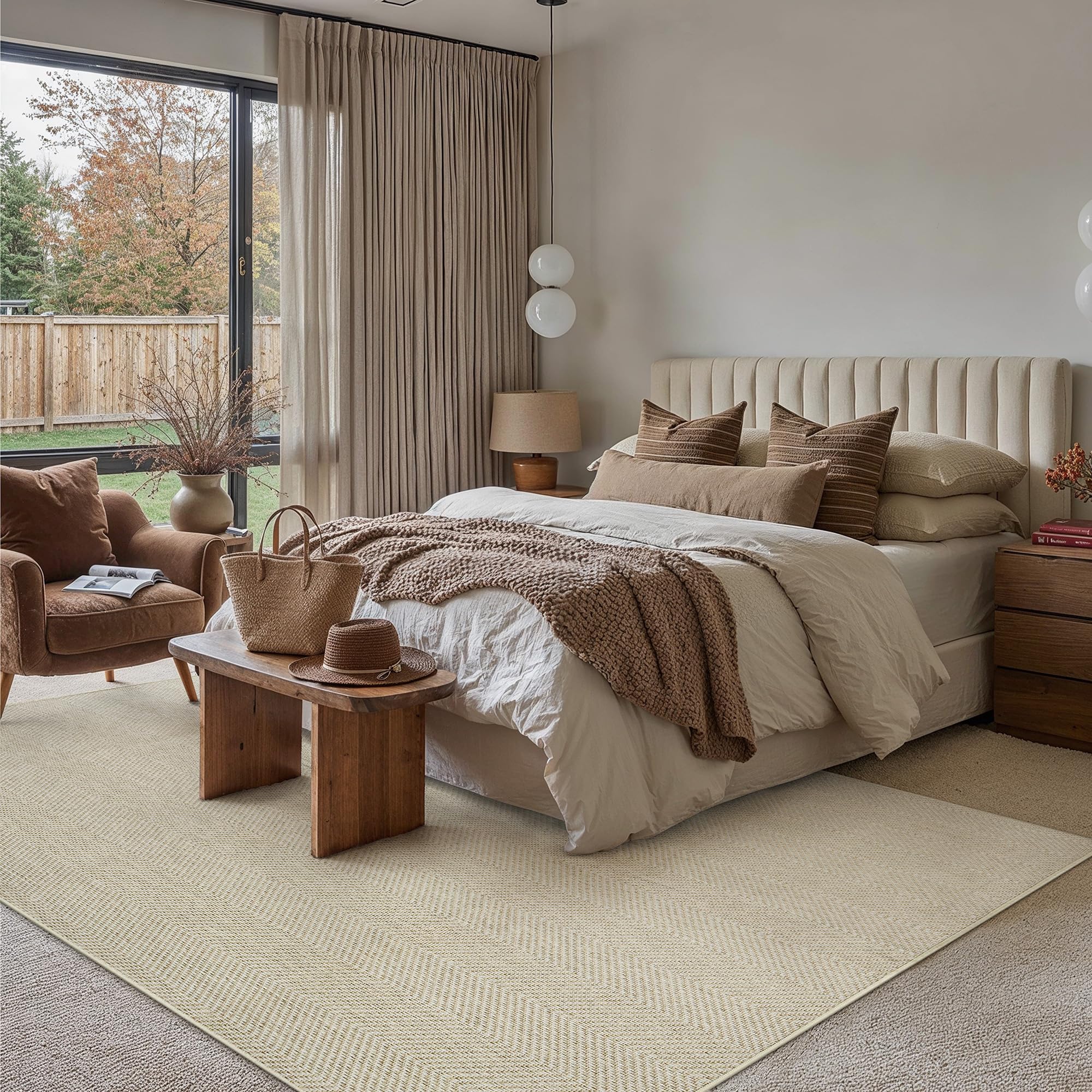 PureCozy Alfombra Exterior 200x300cm Salon Terraza Impermeable Taupe Antideslizante Lavable Interior Alfombras Habitacion Jardin Comedor Patio Dormitorio Aspecto Yute Tapete