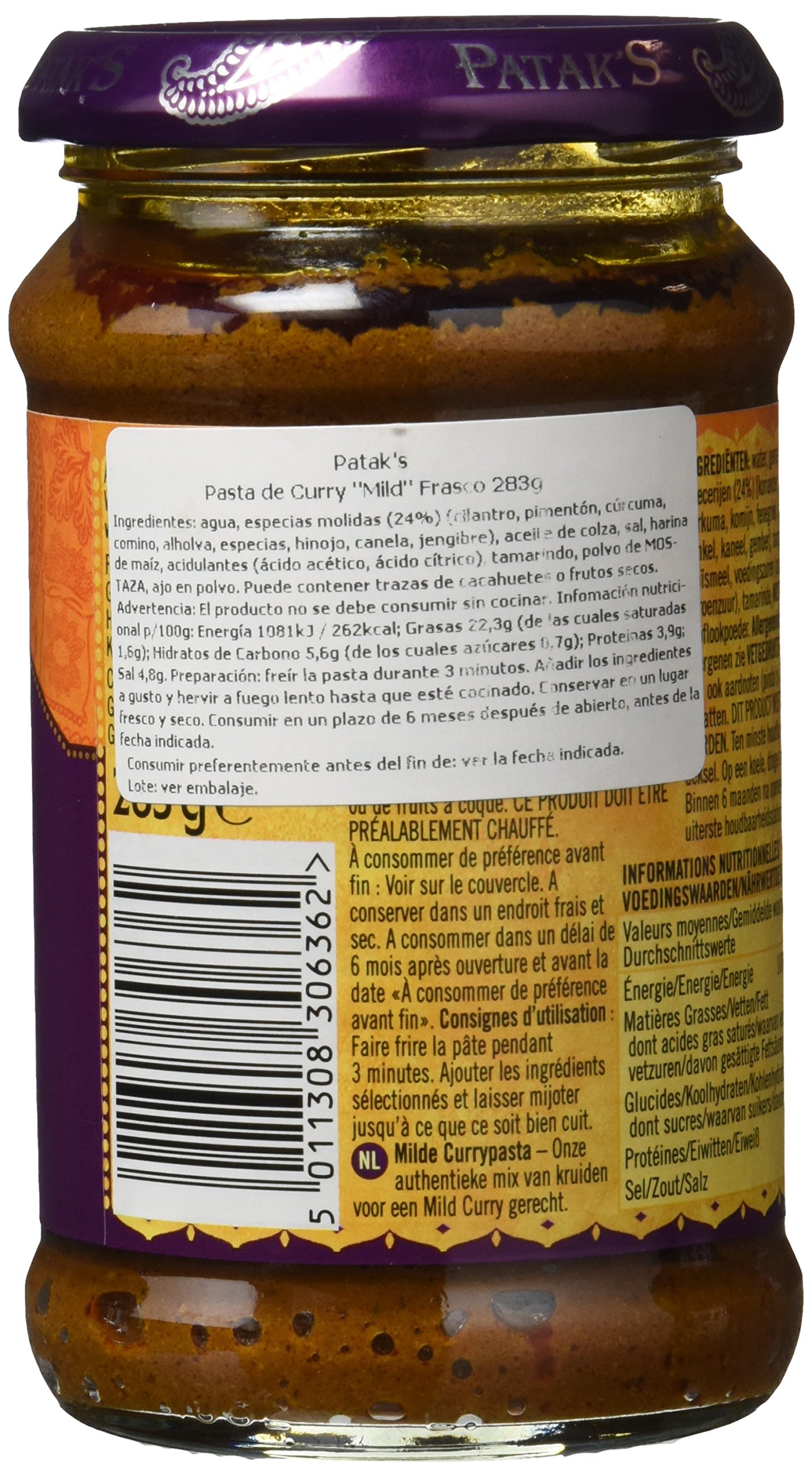 Patak'S Pasta de Curry meio picante 280 g