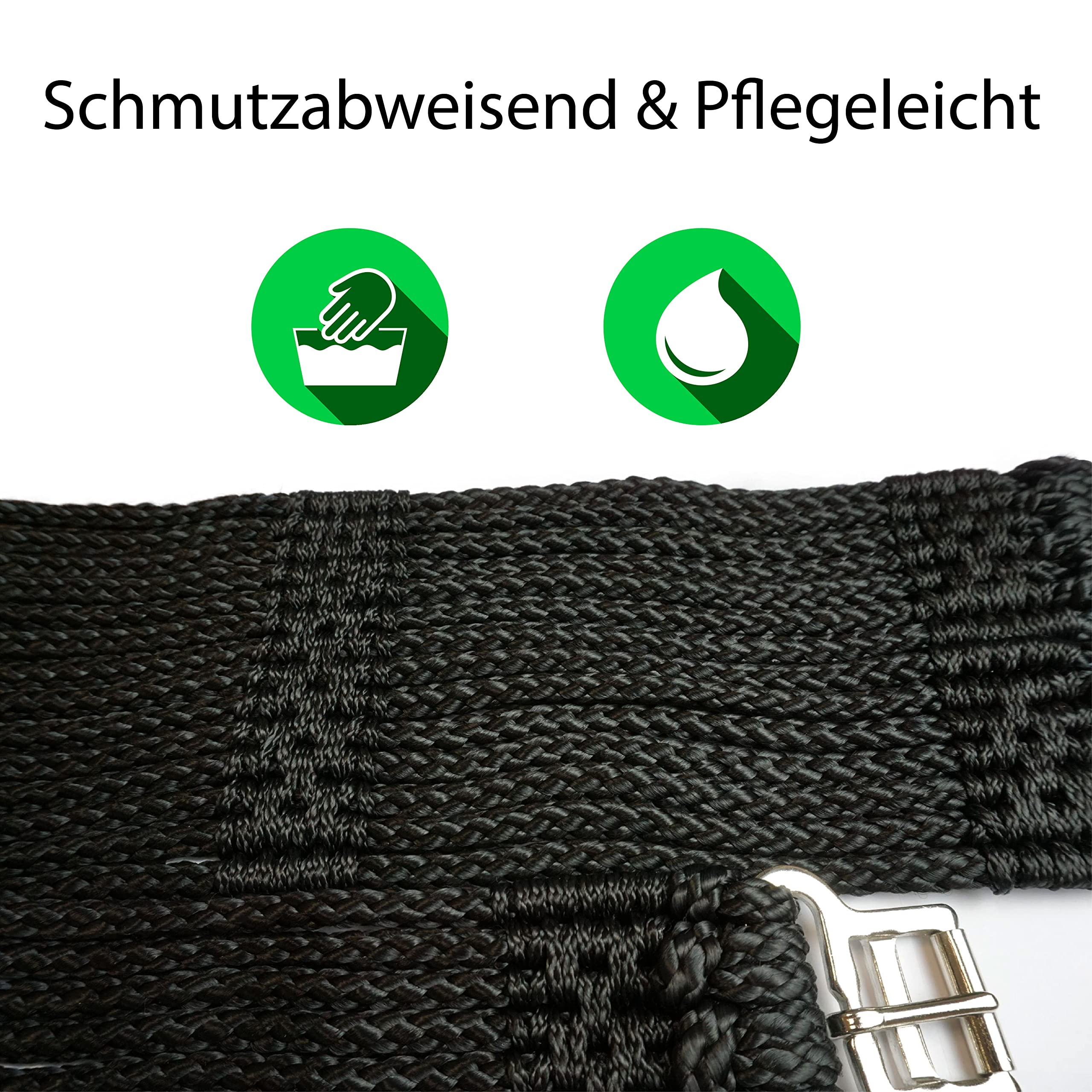 Schnurengurt Pferd, Schnuren Sattelgurt Größe 90cm - 140cm, Sattelgurt für optimale Druckverteiling & Bewegungsfreiheit (90cm, Schwarz)