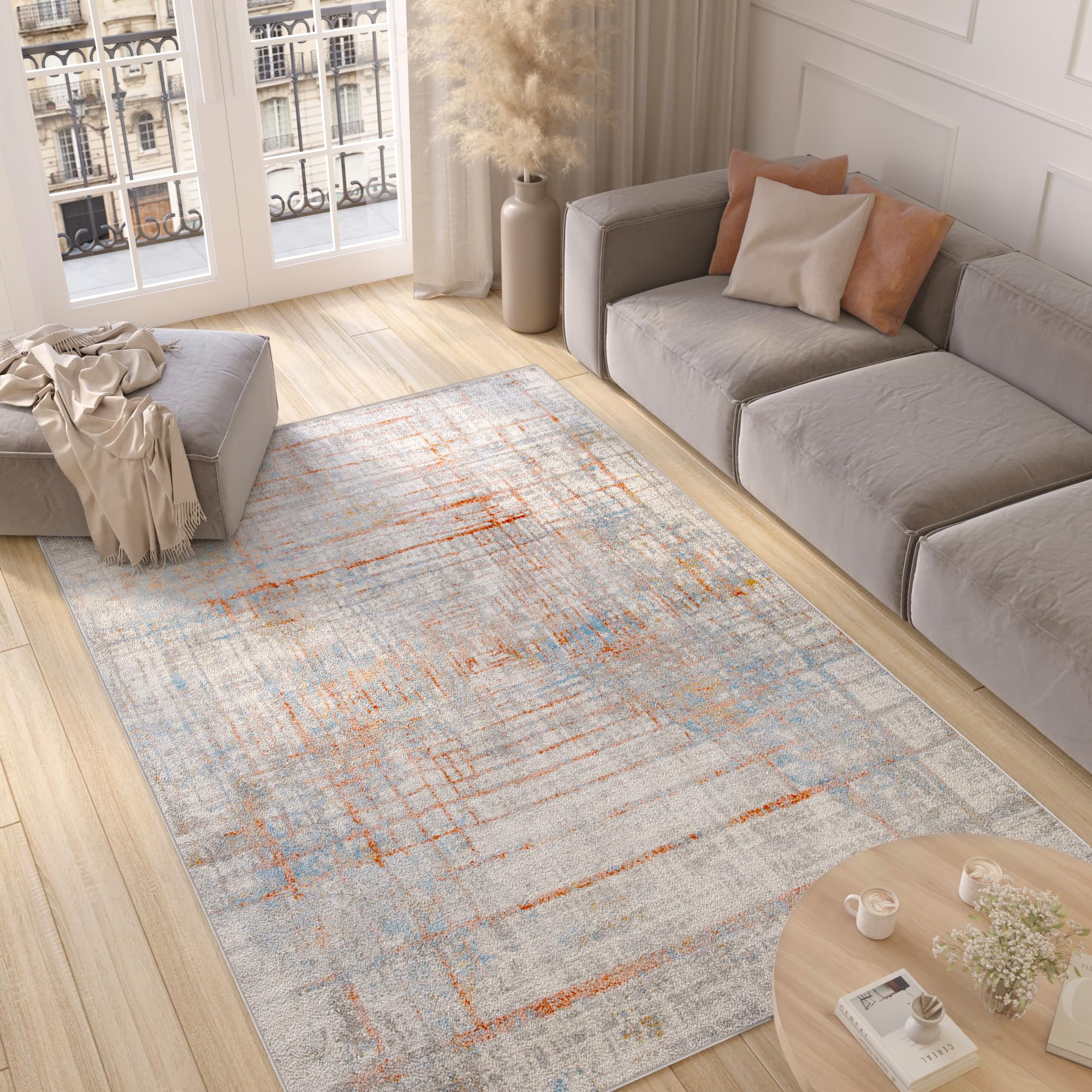 Tappeto Agra TAPISO Pelo Corto, Frange, Grigio-beige, 160x220 Cm - Per Soggiorno E Camera, Morbido, OEKO-TEX, Facile Da Pulire