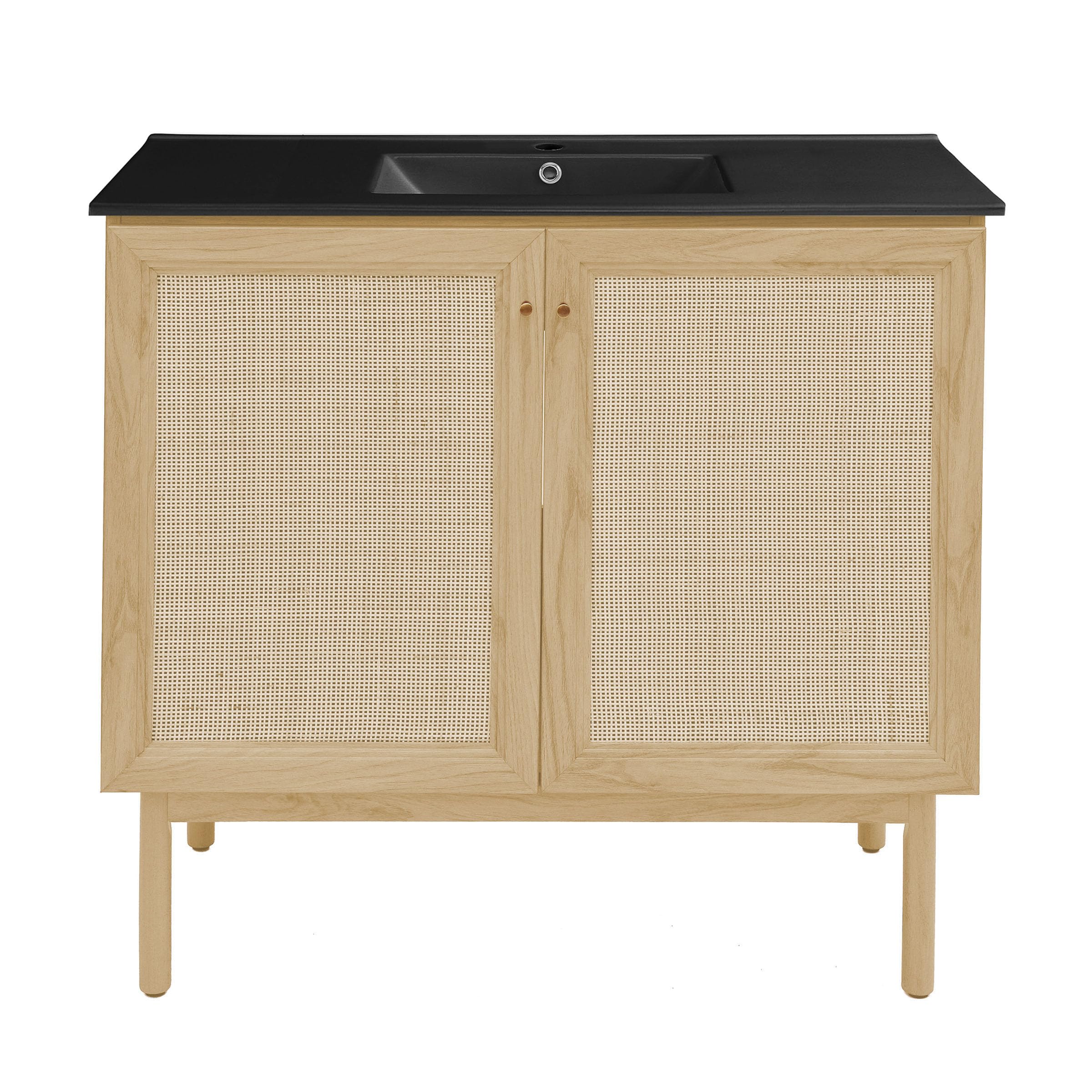 Swiss Madison Classe 36" Freestanding Bathroom Vanity in Natural Oak with Black Sink Top