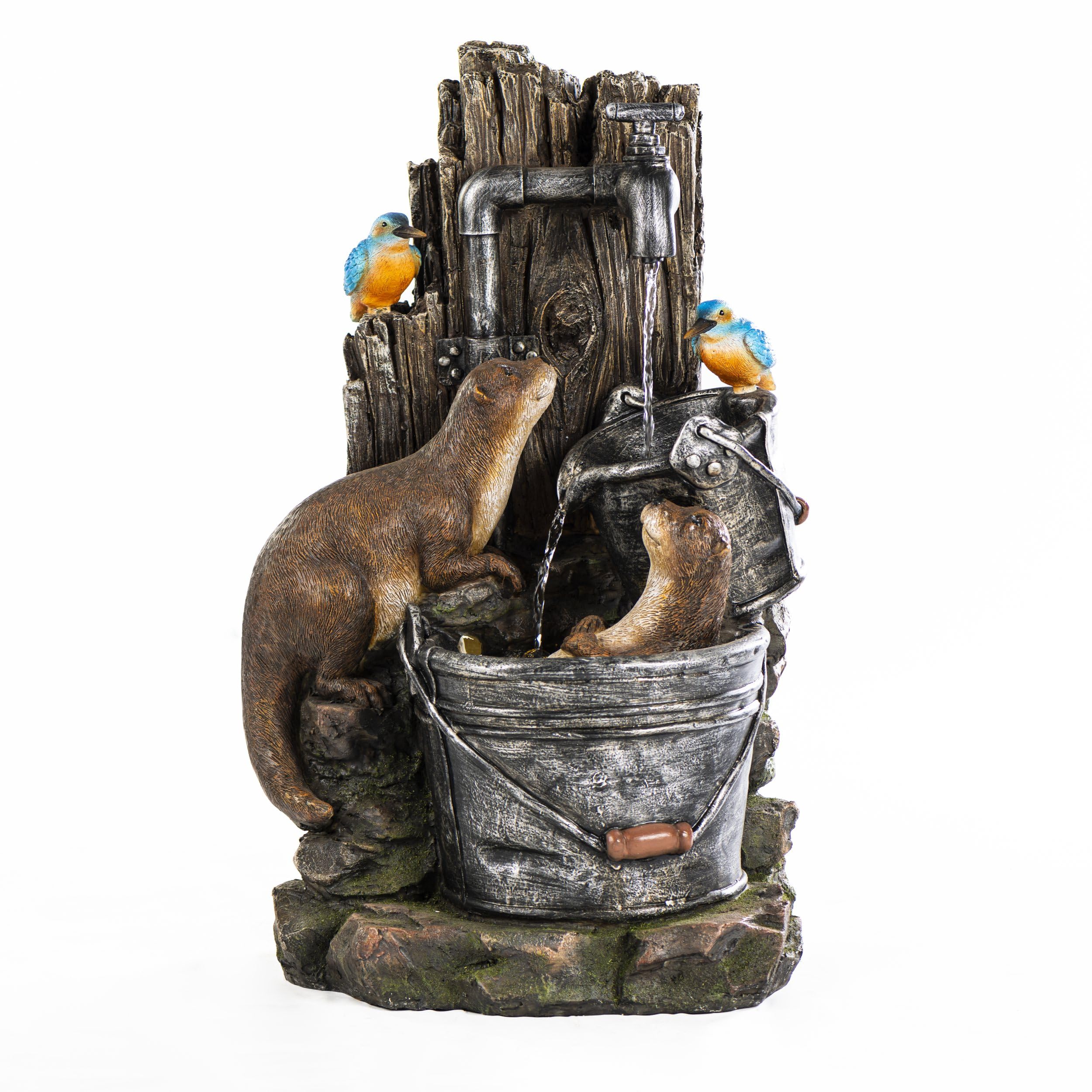 Garden Gear Serenity Otters and Kingfishers Water Feature with LED Light
