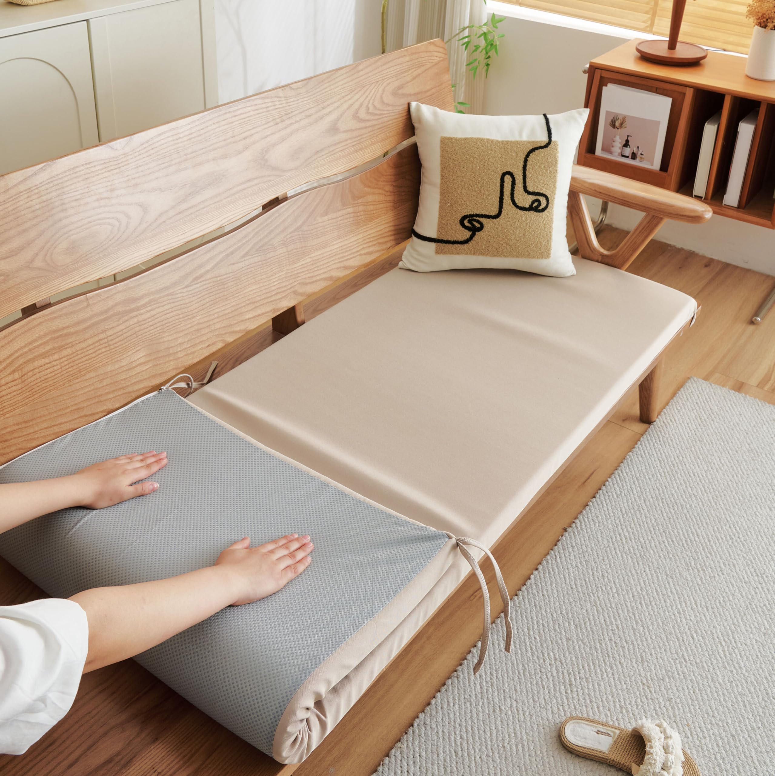 EBETA Cojín de Banco Exteriores Resistente al Agua Cojín para Silla de jardín para Muebles terraza Funda Desmontable y Lavable – Grosor 5 cm (Caqui, 140 * 50 * 5 cm)