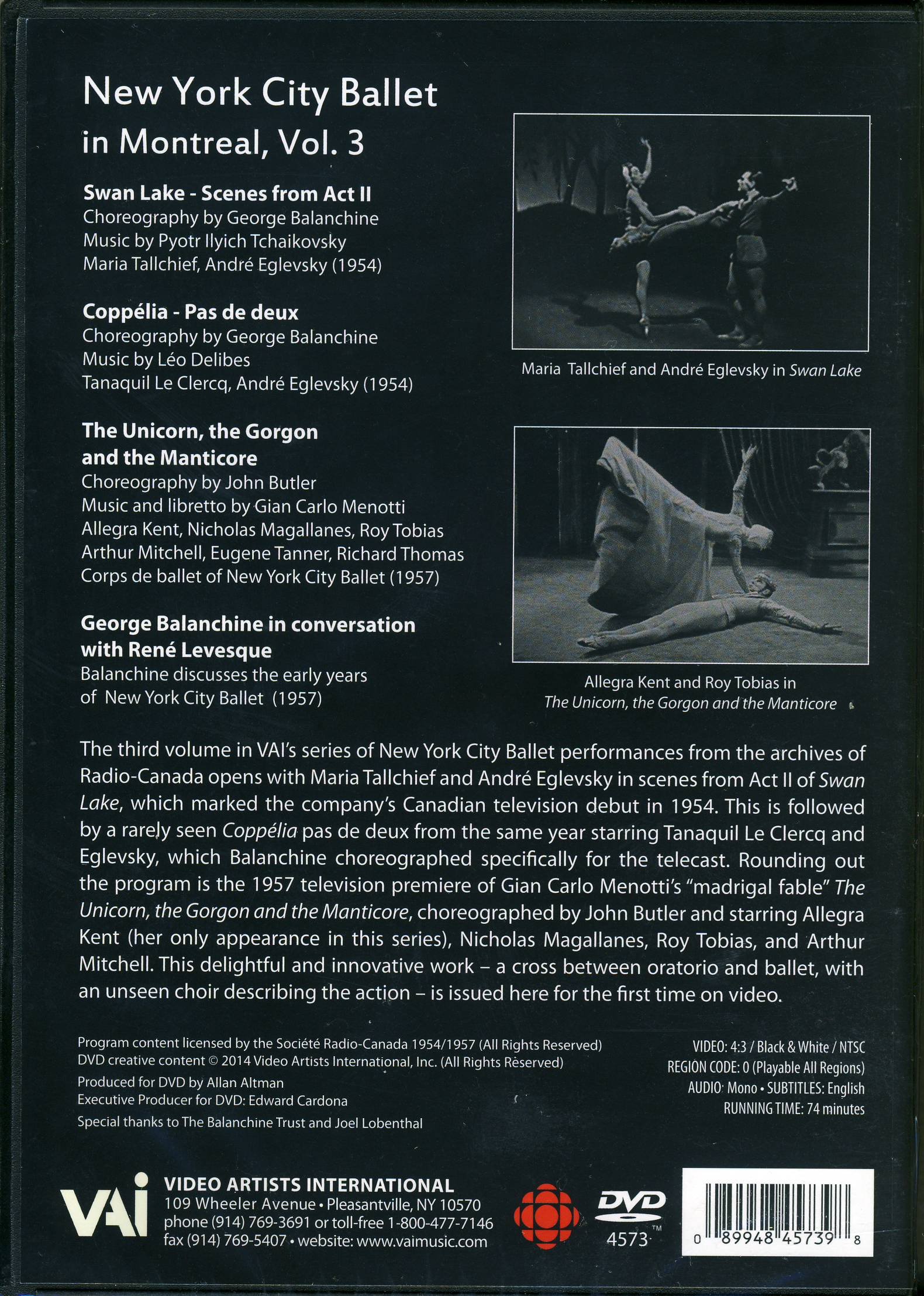 George Balanchine: New York City Ballet In Montreal - Volume 3 [DVD]